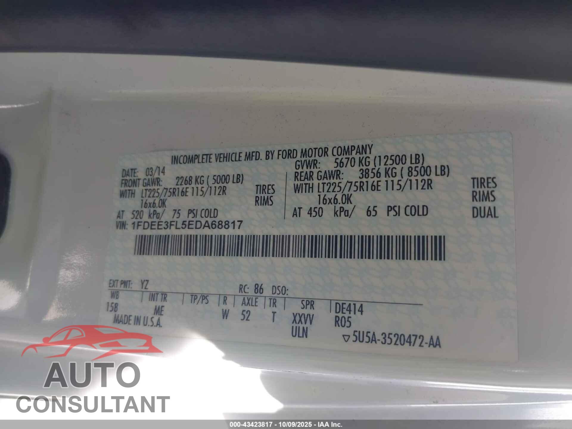 FORD E-350 CUTAWAY 2014 - 1FDEE3FL5EDA68817