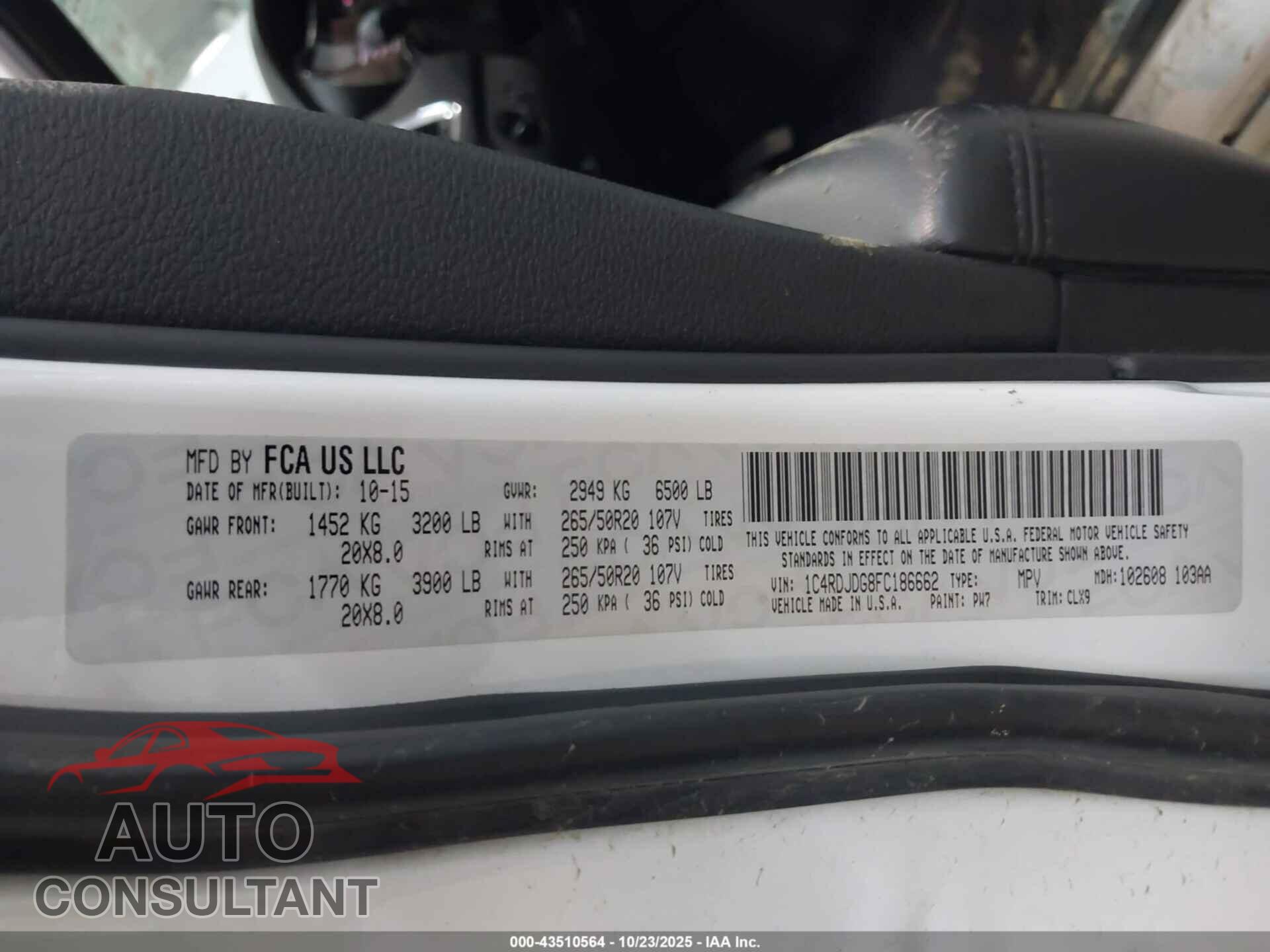 DODGE DURANGO 2015 - 1C4RDJDG8FC186662