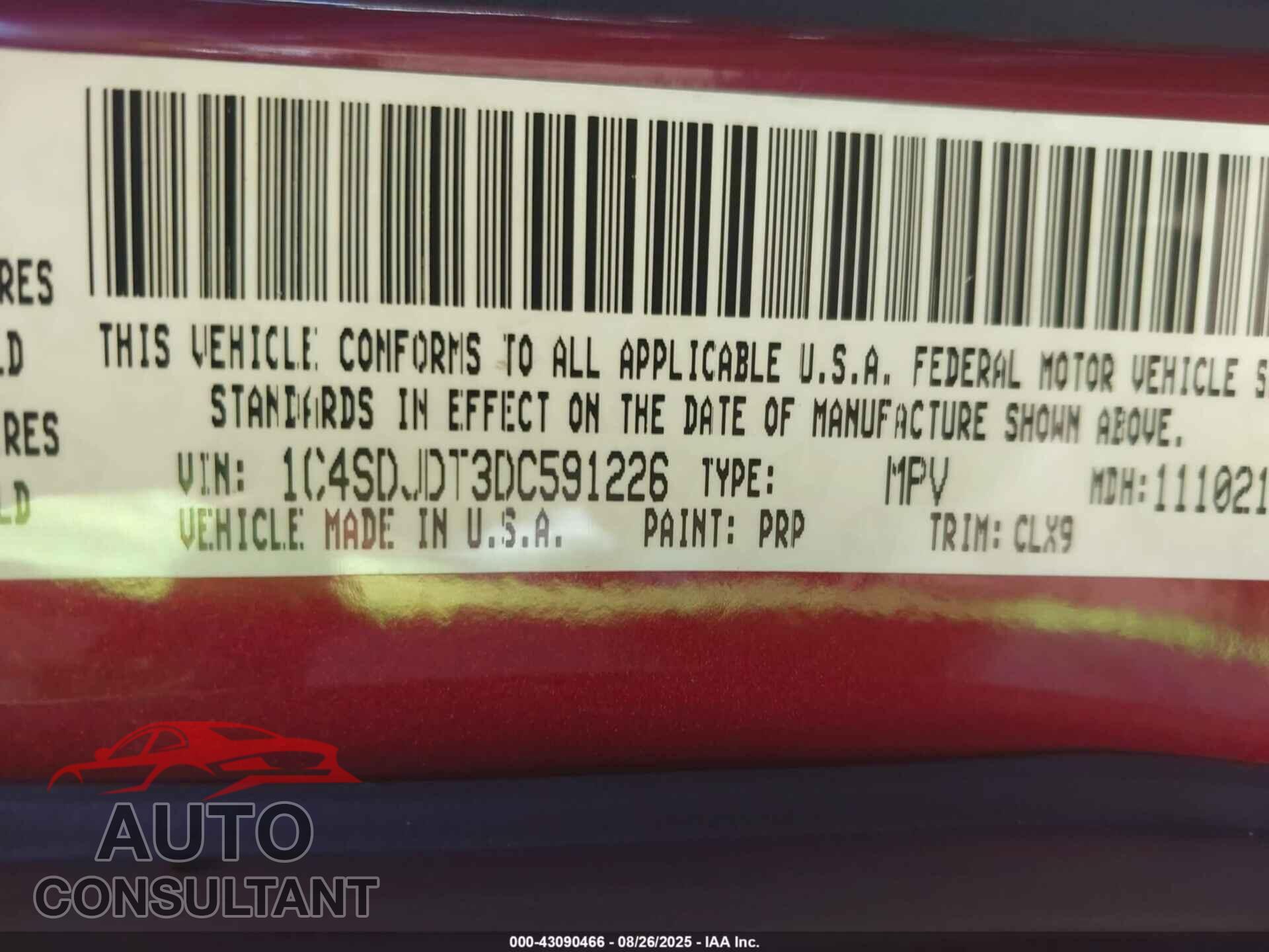 DODGE DURANGO 2013 - 1C4SDJDT3DC591226