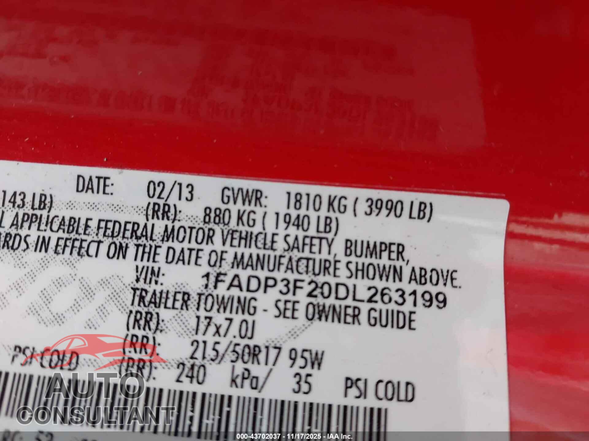 FORD FOCUS 2013 - 1FADP3F20DL263199