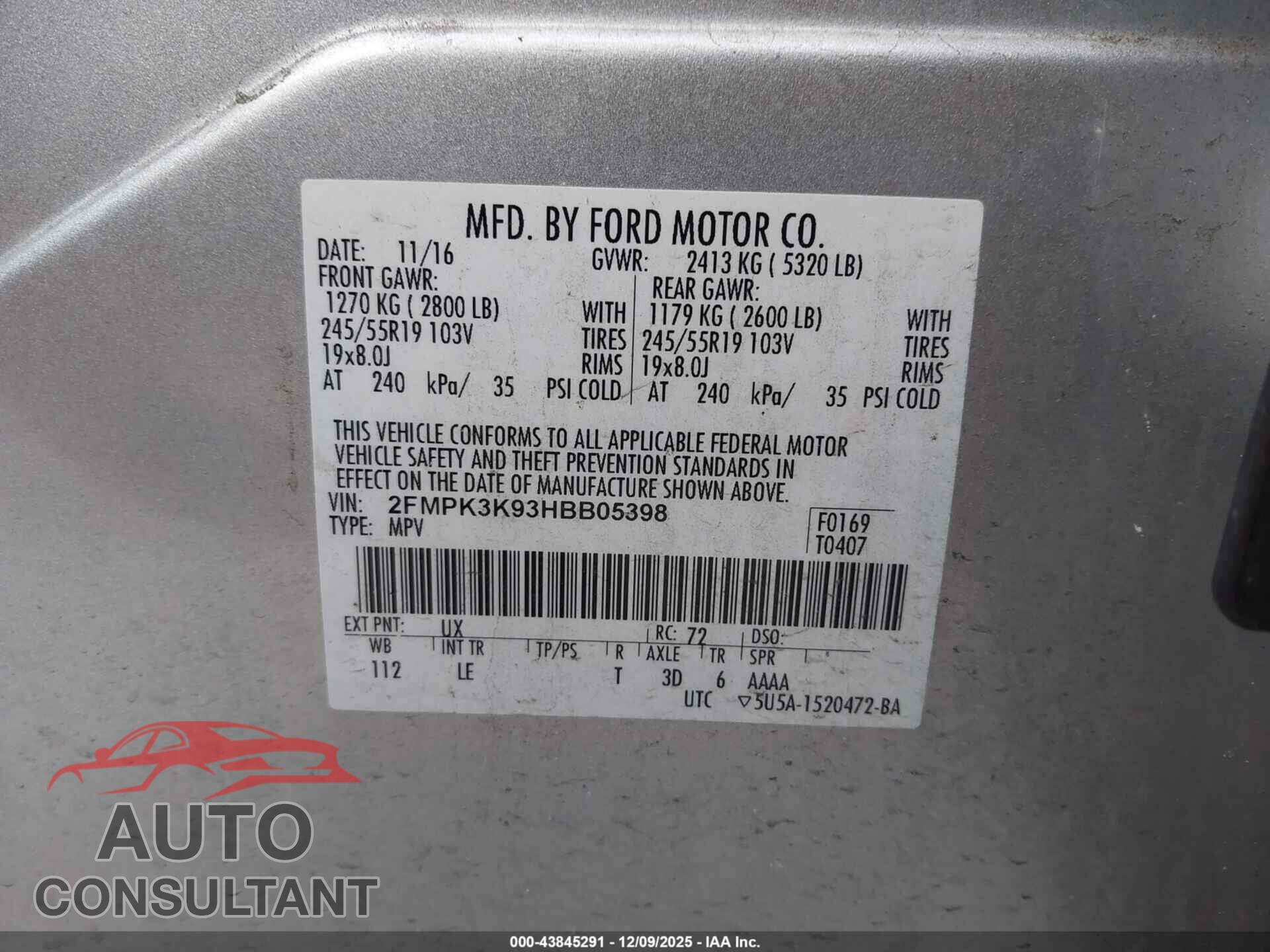FORD EDGE 2017 - 2FMPK3K93HBB05398