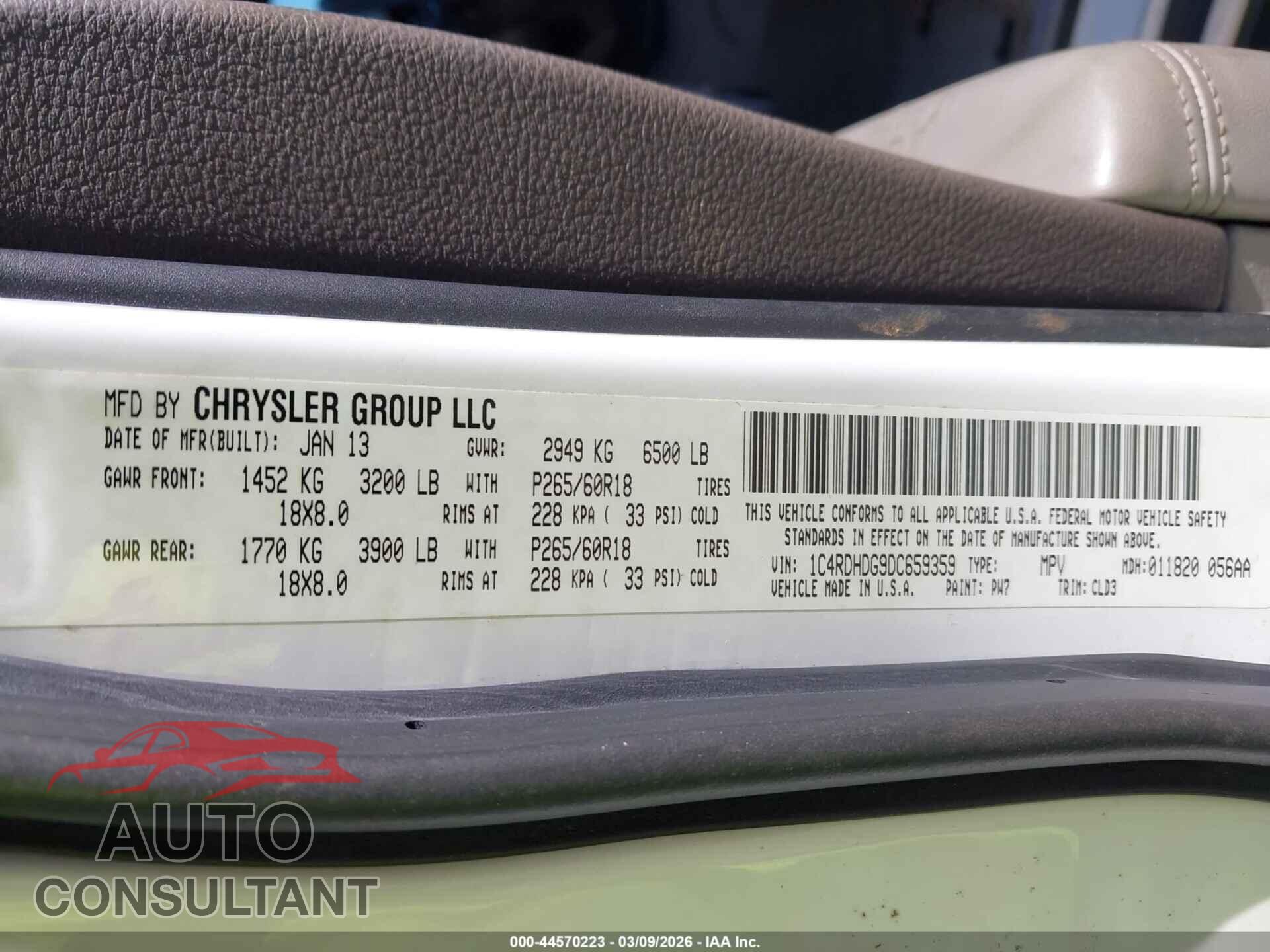 DODGE DURANGO 2013 - 1C4RDHDG9DC659359