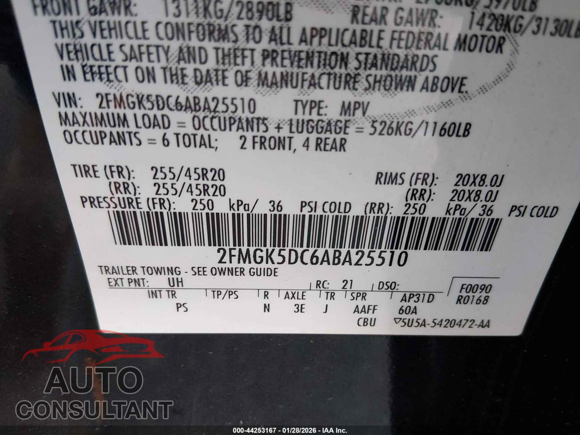 FORD FLEX 2010 - 2FMGK5DC6ABA25510