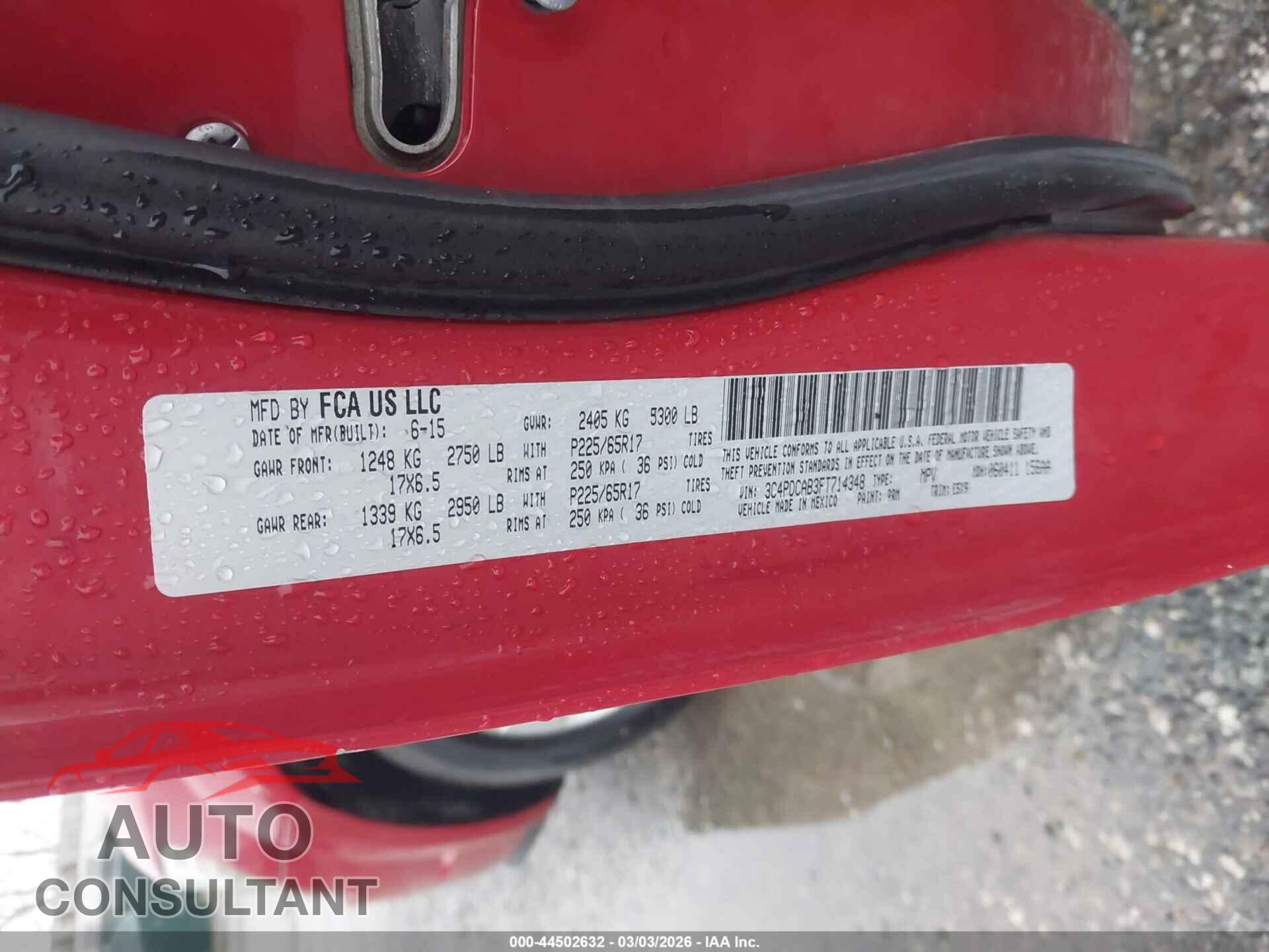 DODGE JOURNEY 2015 - 3C4PDCAB3FT714348