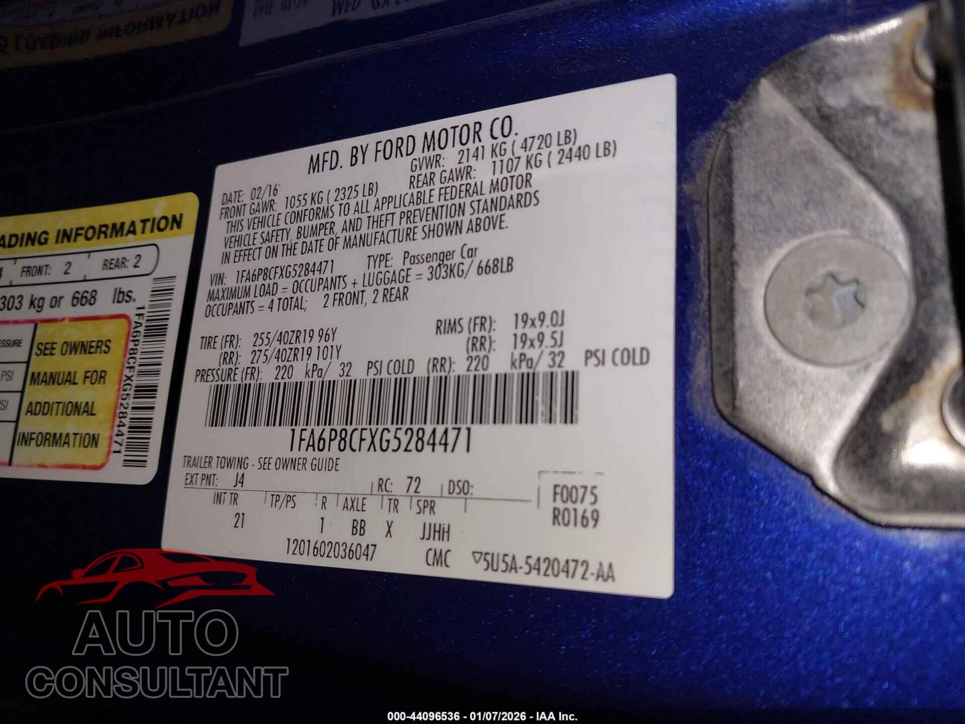 FORD MUSTANG 2016 - 1FA6P8CFXG5284471