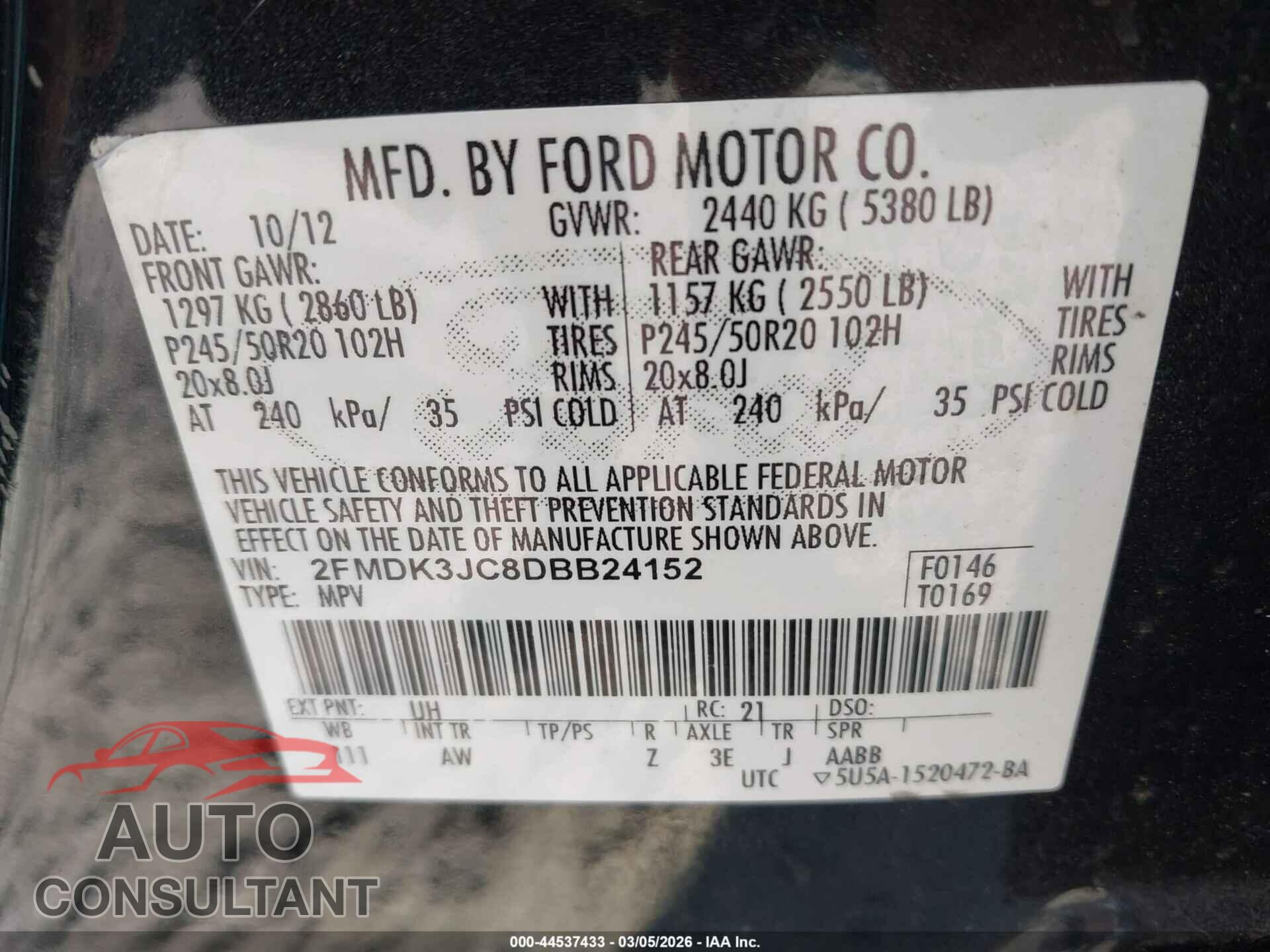 FORD EDGE 2013 - 2FMDK3JC8DBB24152