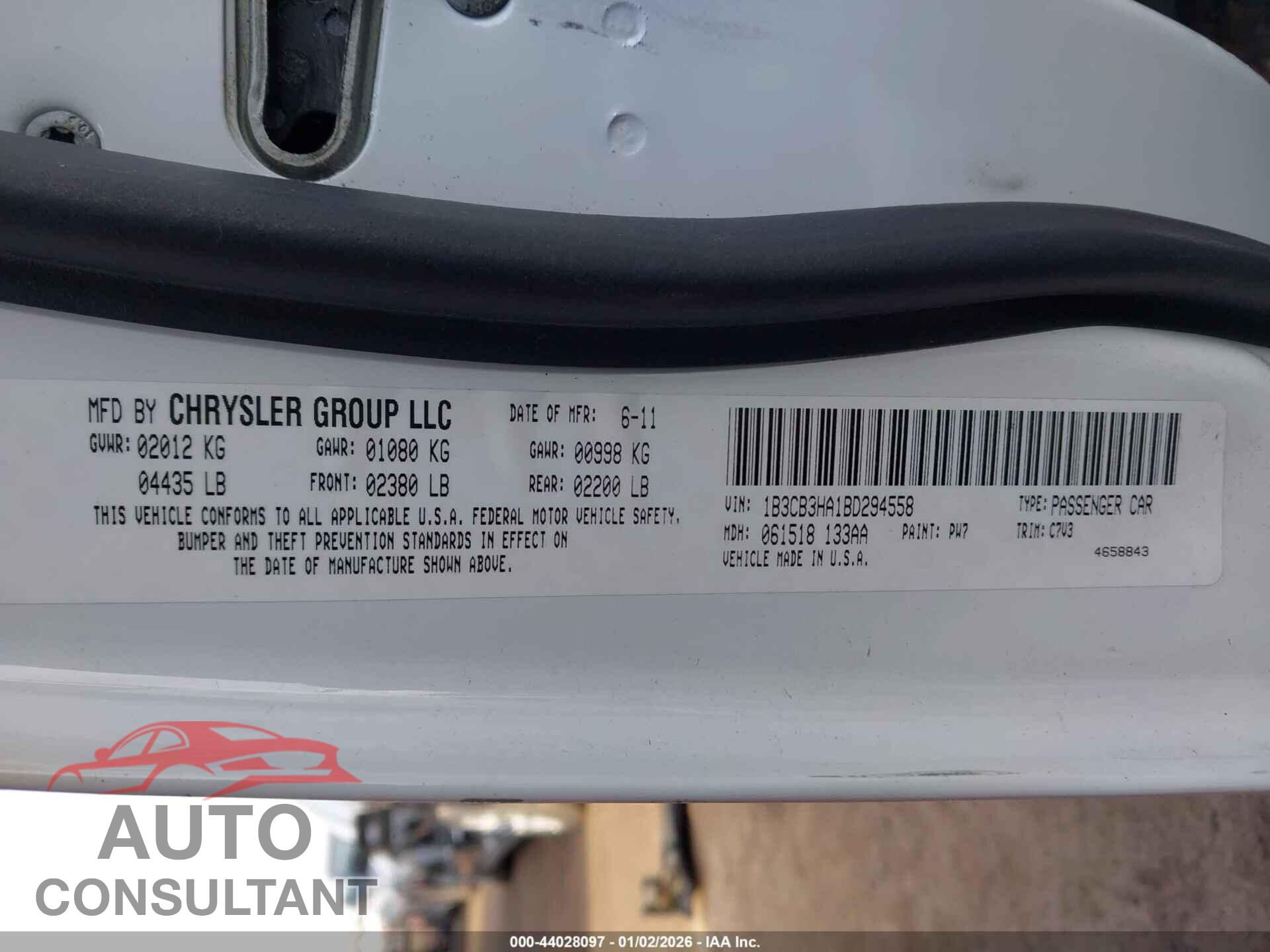 DODGE CALIBER 2011 - 1B3CB3HA1BD294558