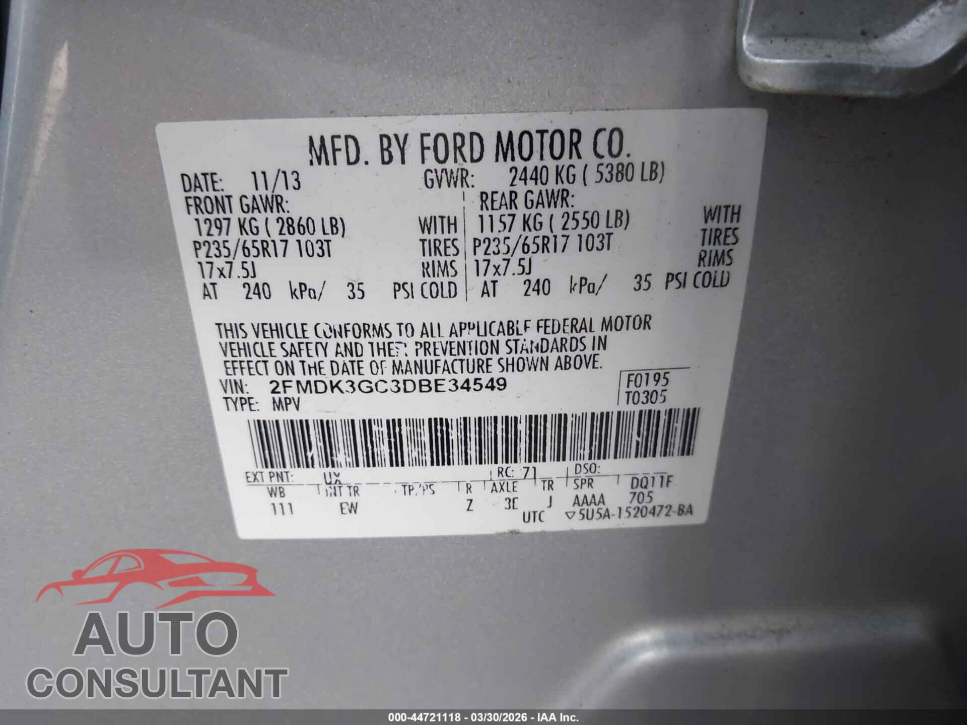 FORD EDGE 2013 - 2FMDK3GC8DBE34549