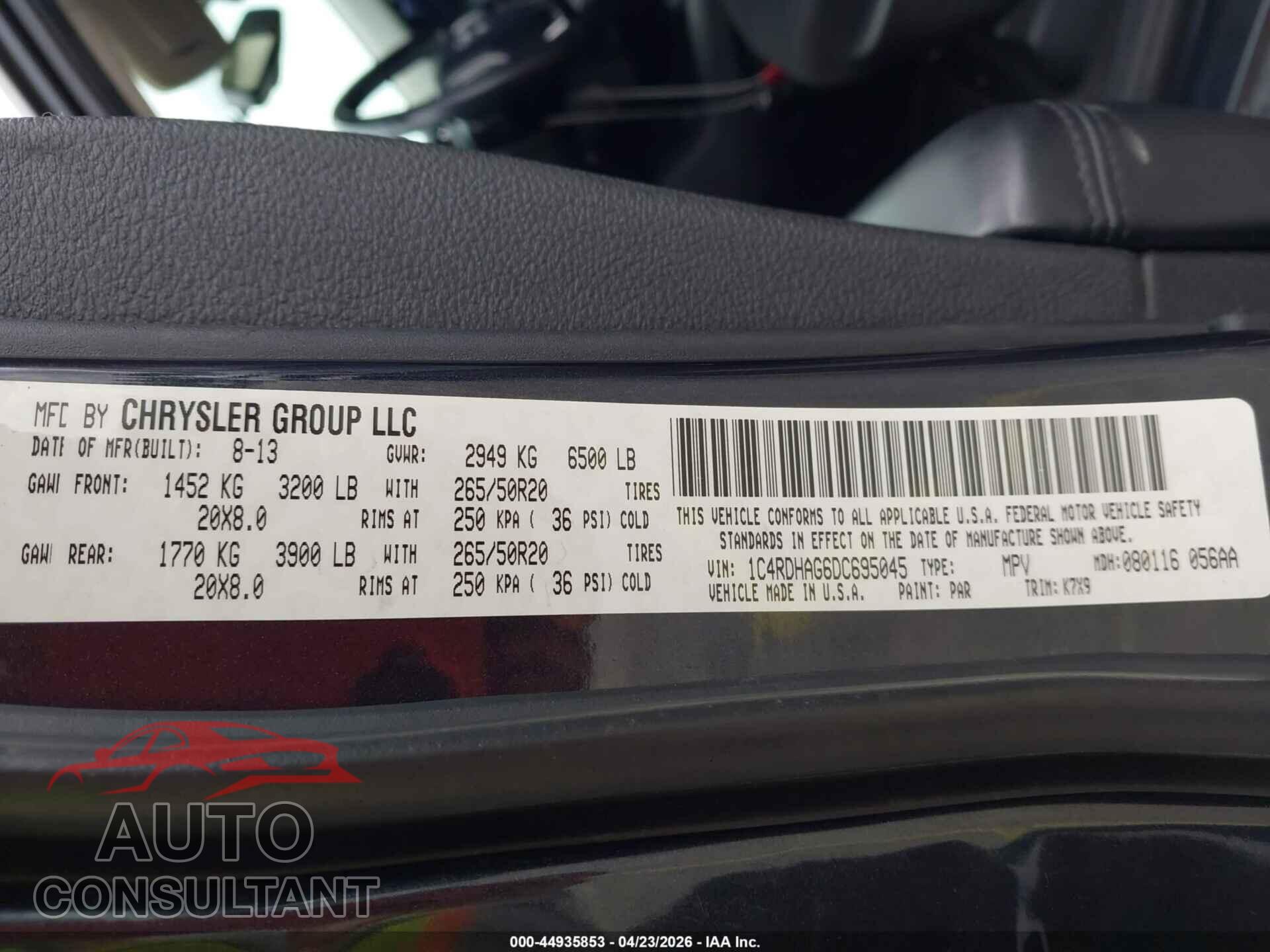 DODGE DURANGO 2013 - 1C4RDHAG6DC695045