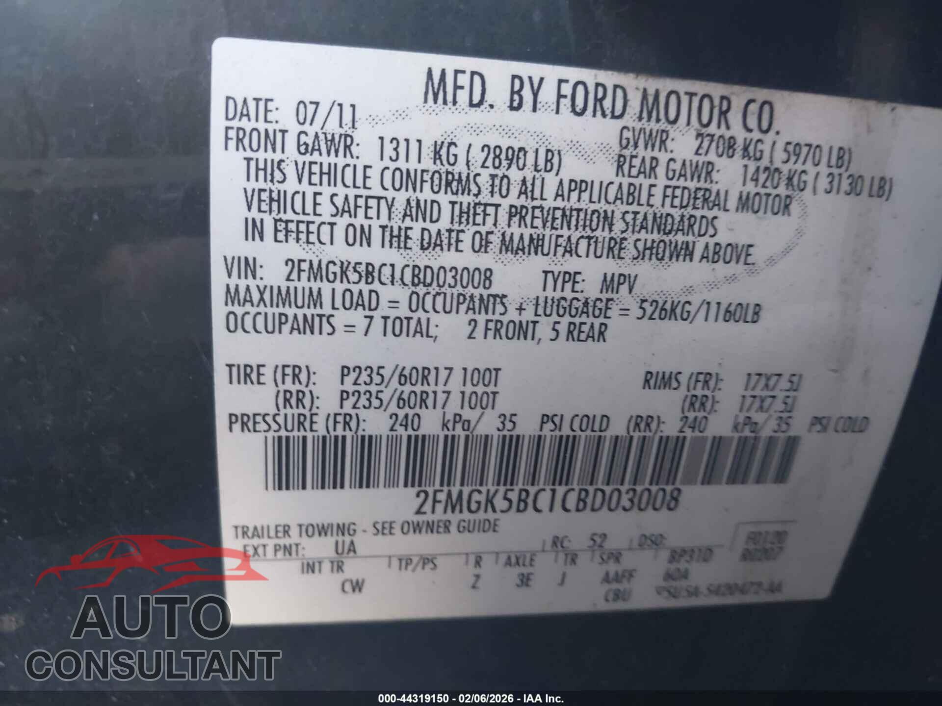 FORD FLEX 2012 - 2FMGK5BC1CBD03008