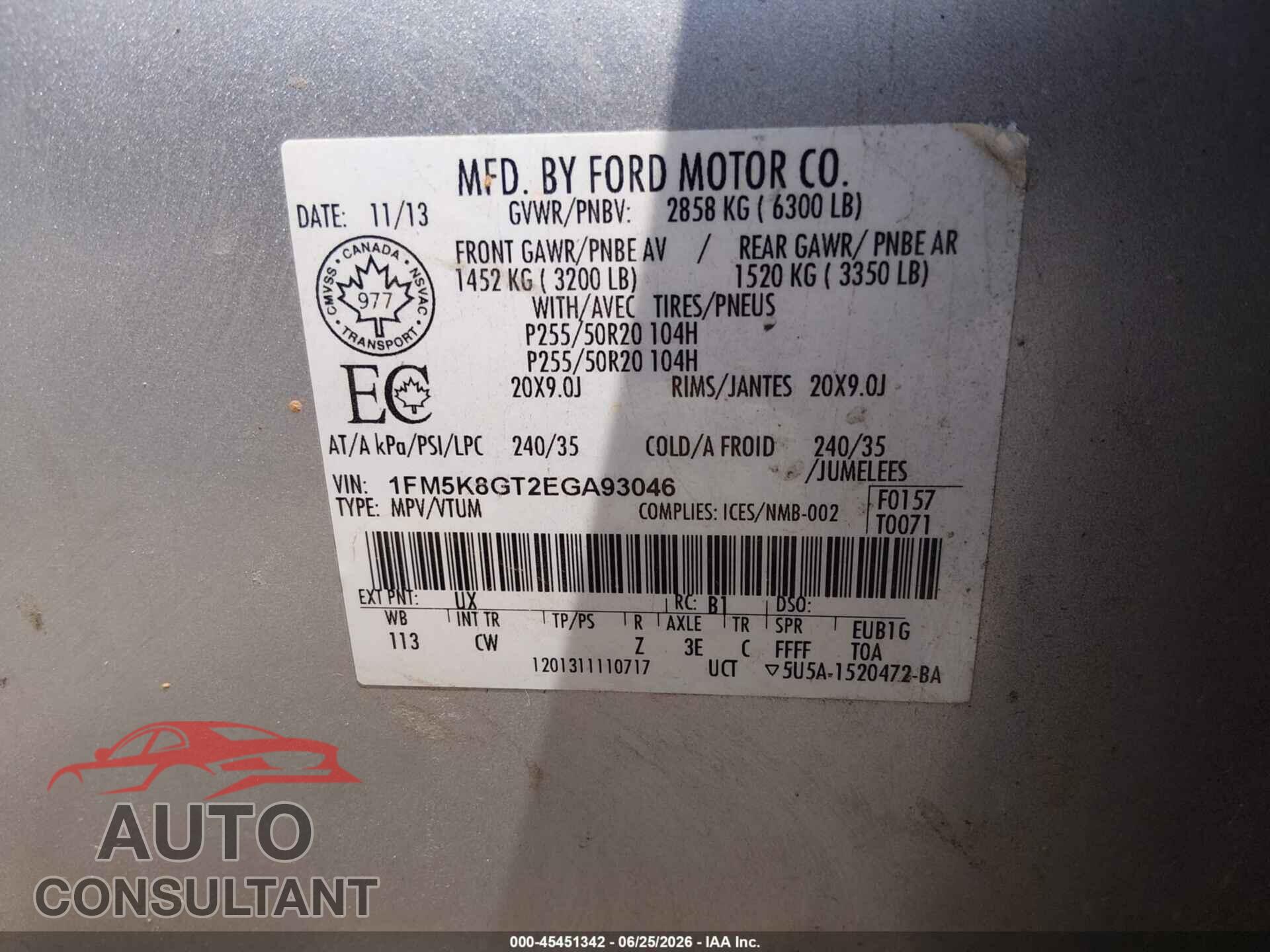 FORD EXPLORER 2014 - 1FM5K8GT2EGA93046