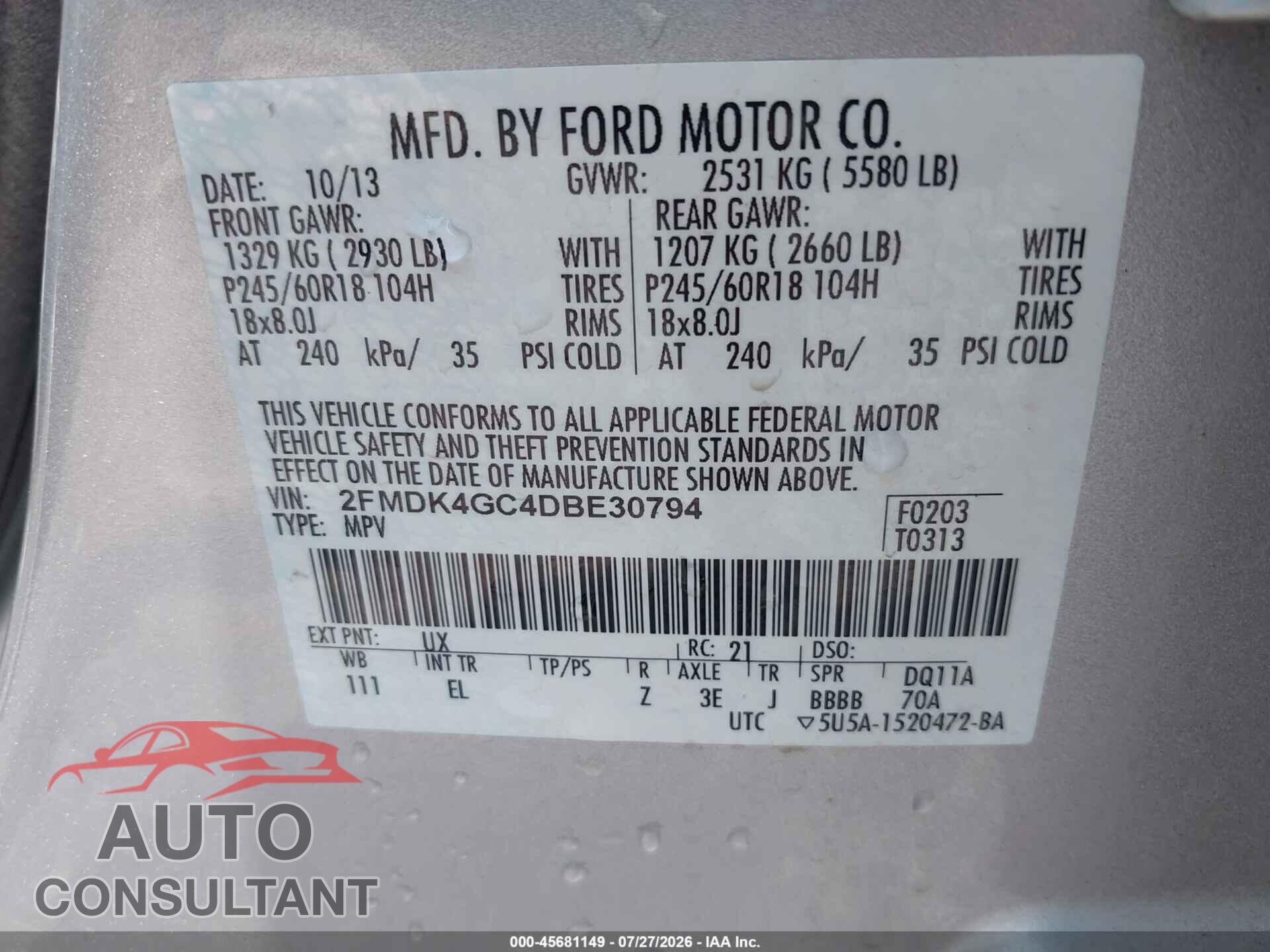 FORD EDGE 2013 - 2FMDK4GC4DBE30794
