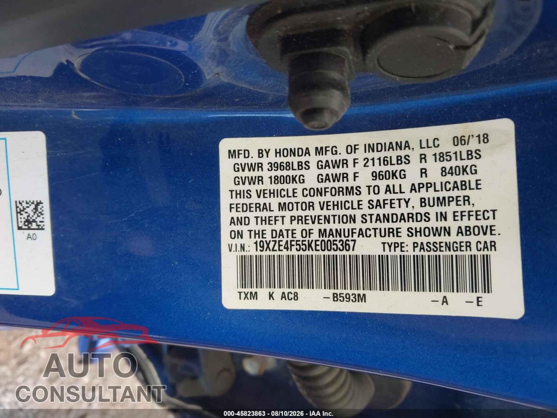 HONDA INSIGHT 2019 - 19XZE4F55KE005367