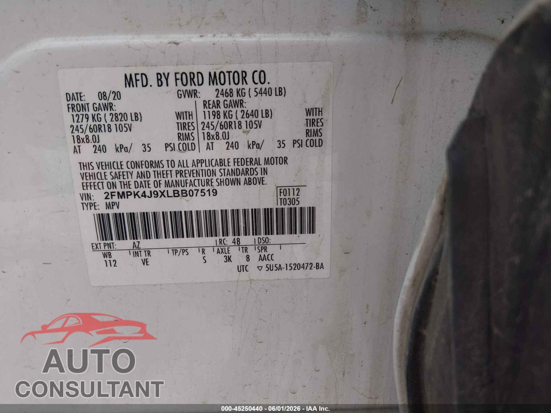FORD EDGE 2020 - 2FMPK4J9XLBB07519