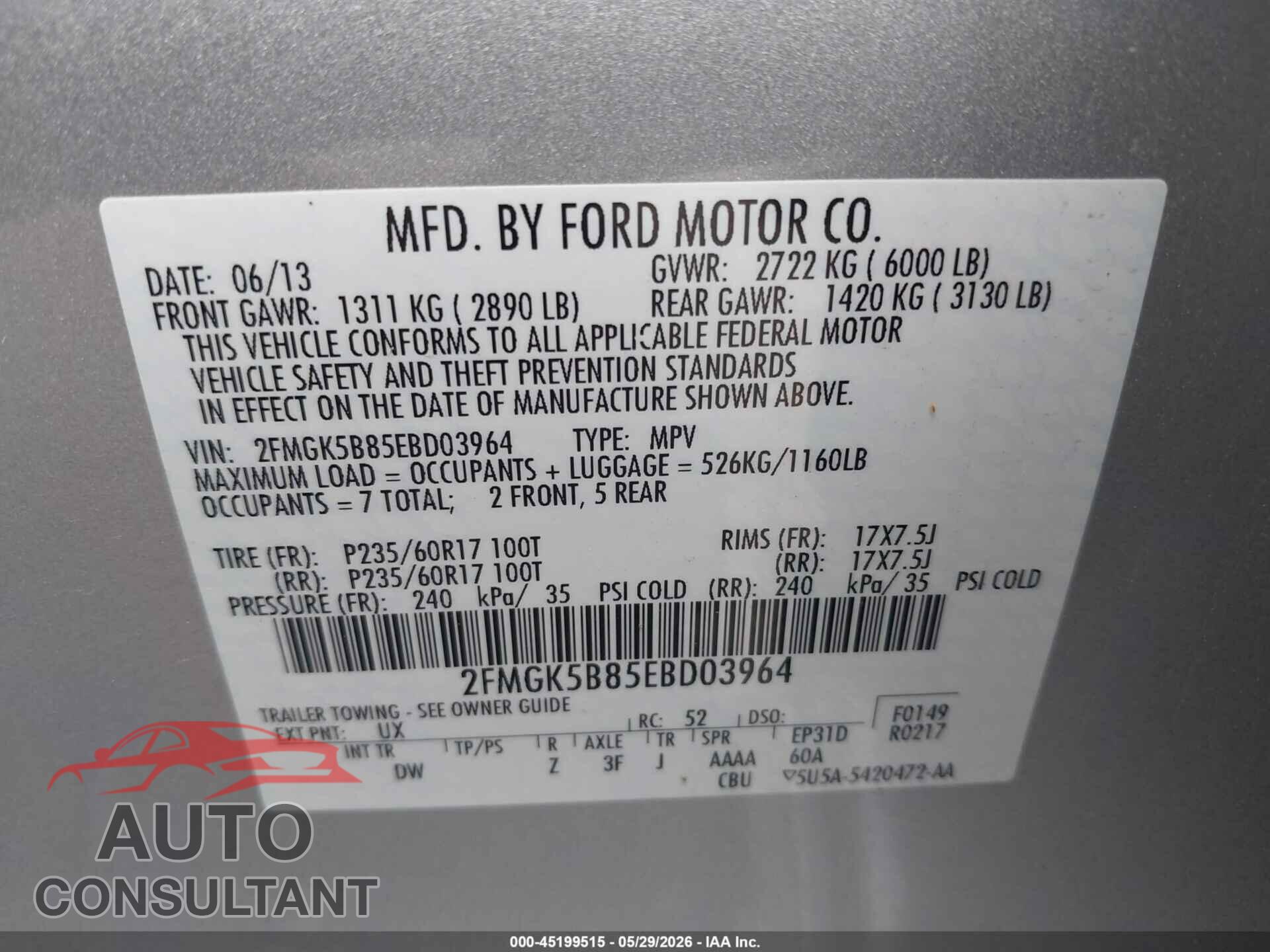 FORD FLEX 2014 - 2FMGK5B85EBD03964