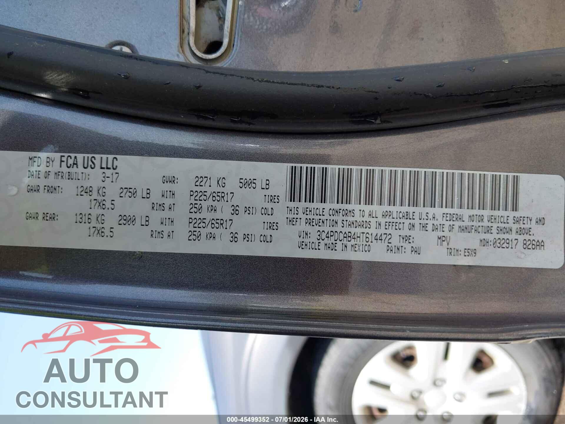 DODGE JOURNEY 2017 - 3C4PDCAB4HT614472