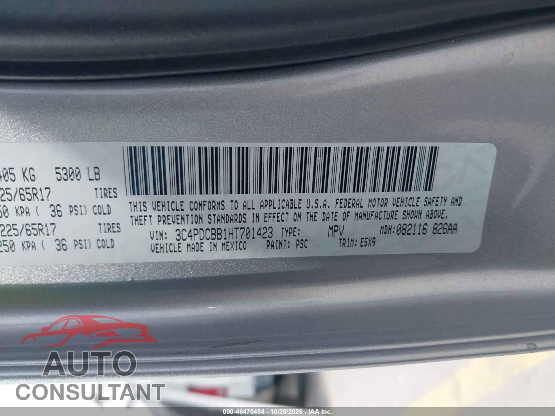 DODGE JOURNEY 2017 - 3C4PDCBB1HT701423