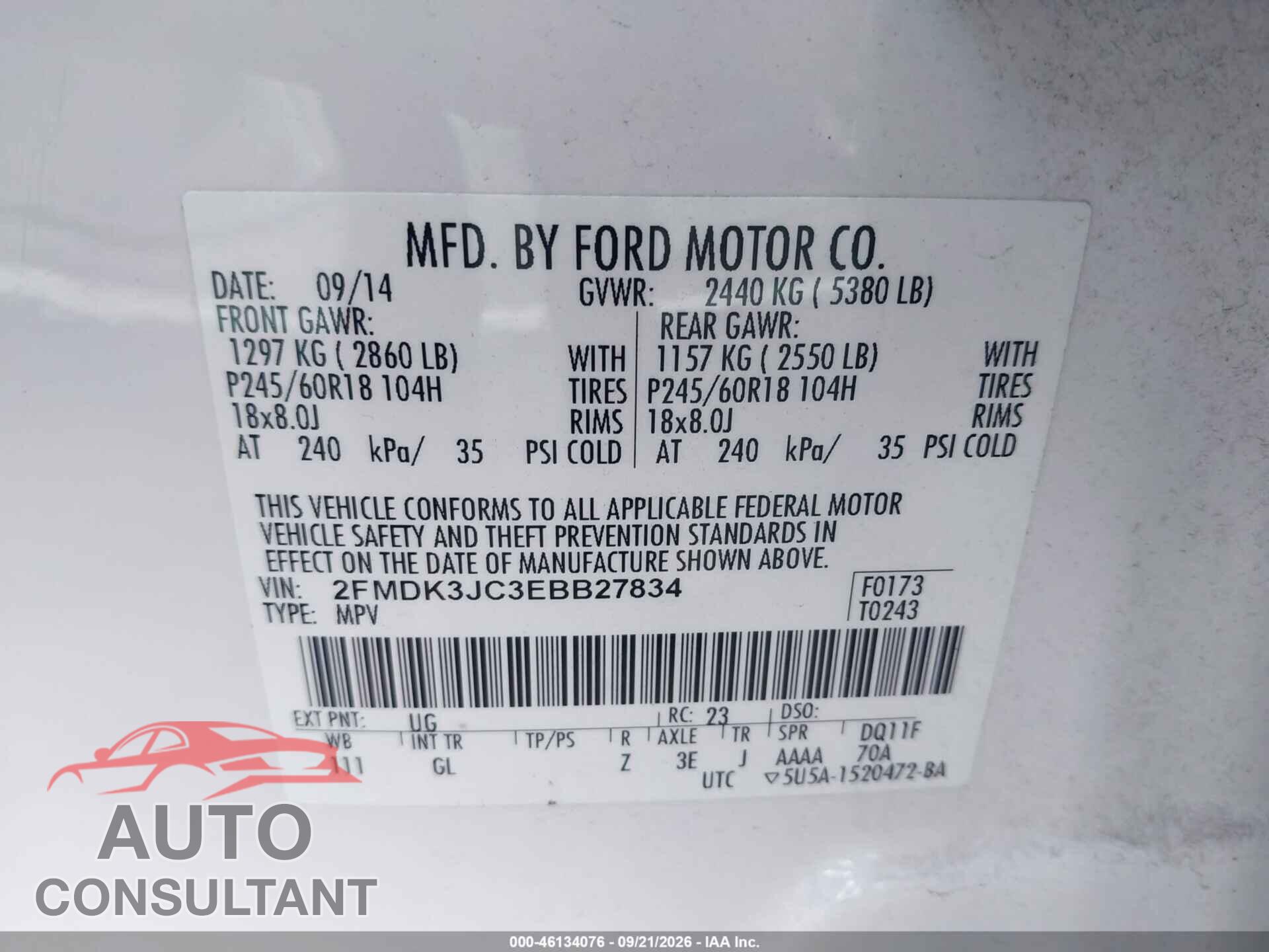 FORD EDGE 2014 - 2FMDK3JC3EBB27834
