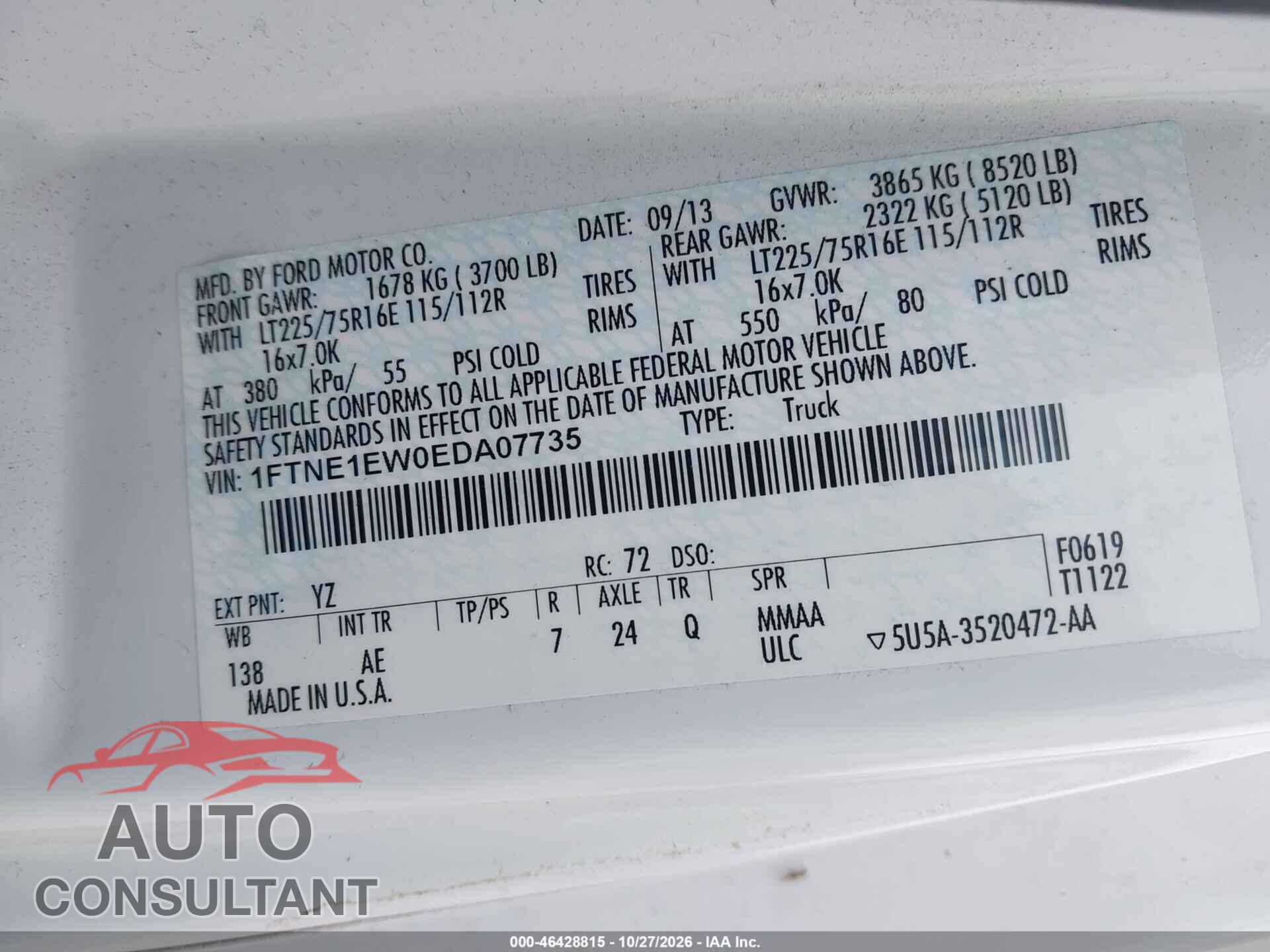 FORD E-150 2014 - 1FTNE1EW0EDA07735