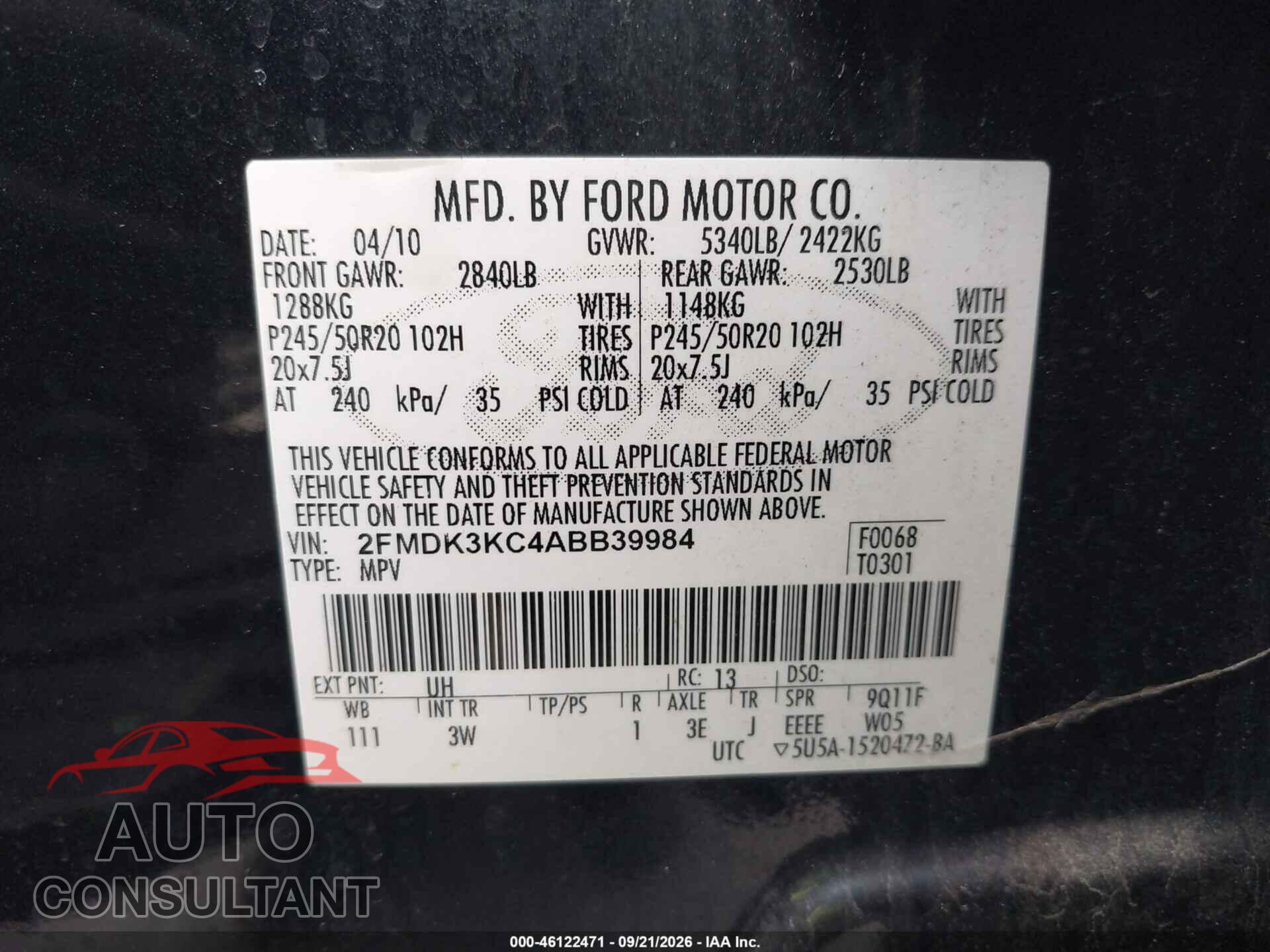 FORD EDGE 2010 - 2FMDK3KC4ABB39984