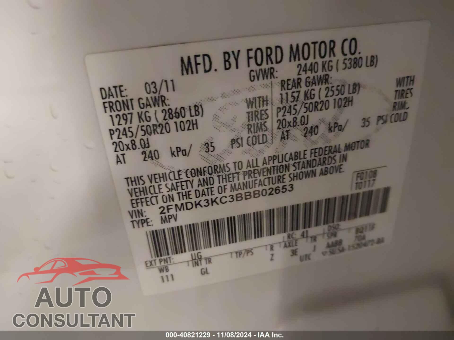 FORD EDGE 2011 - 2FMDK3KC3BBB02653