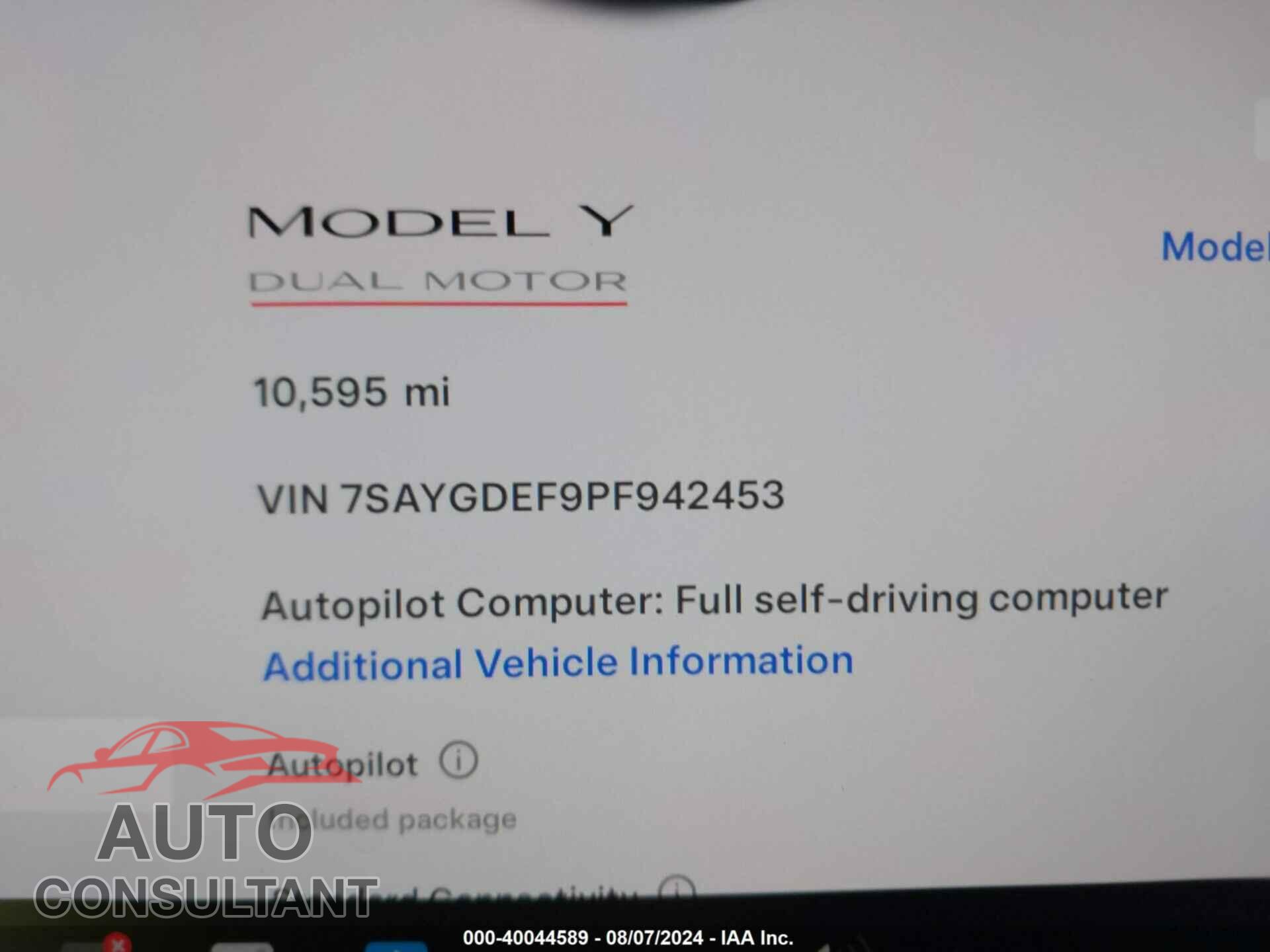 TESLA MODEL Y 2023 - 7SAYGDEF9PF942453