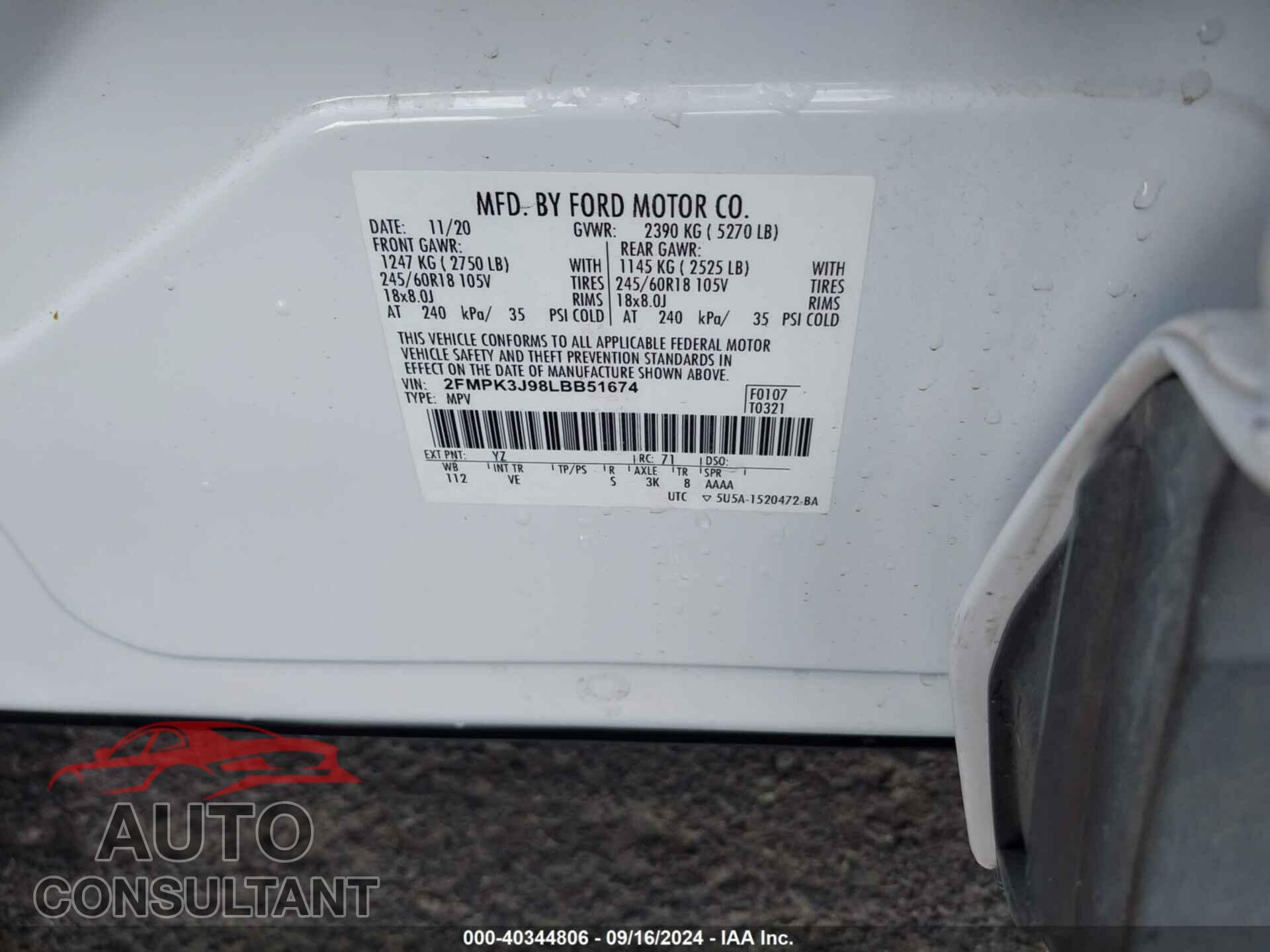 FORD EDGE 2020 - 2FMPK3J98LBB51674