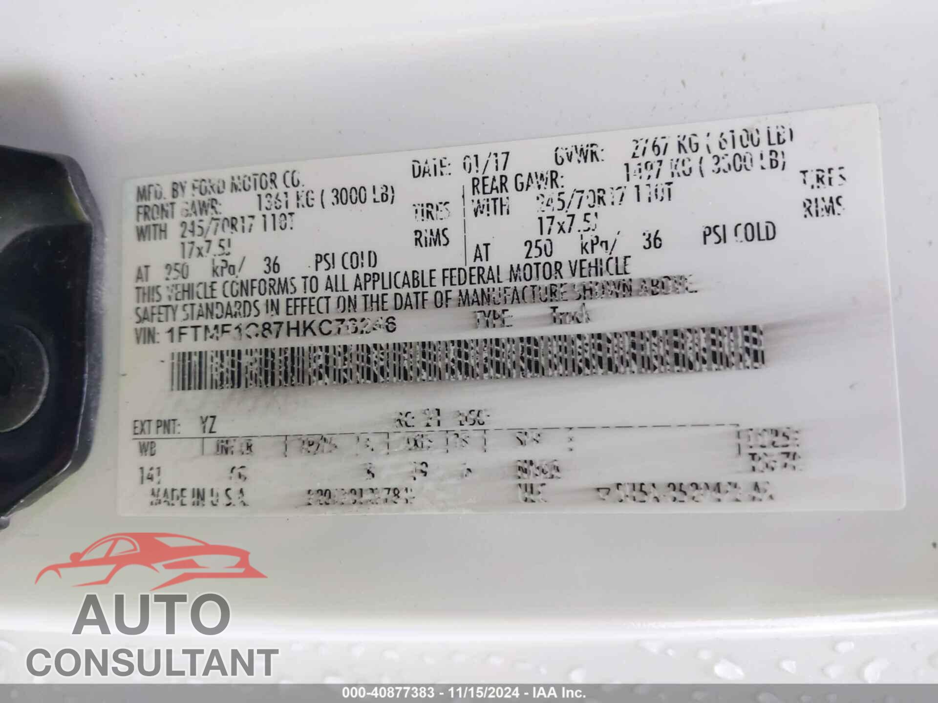 FORD F-150 2017 - 1FTMF1C87HKC76246
