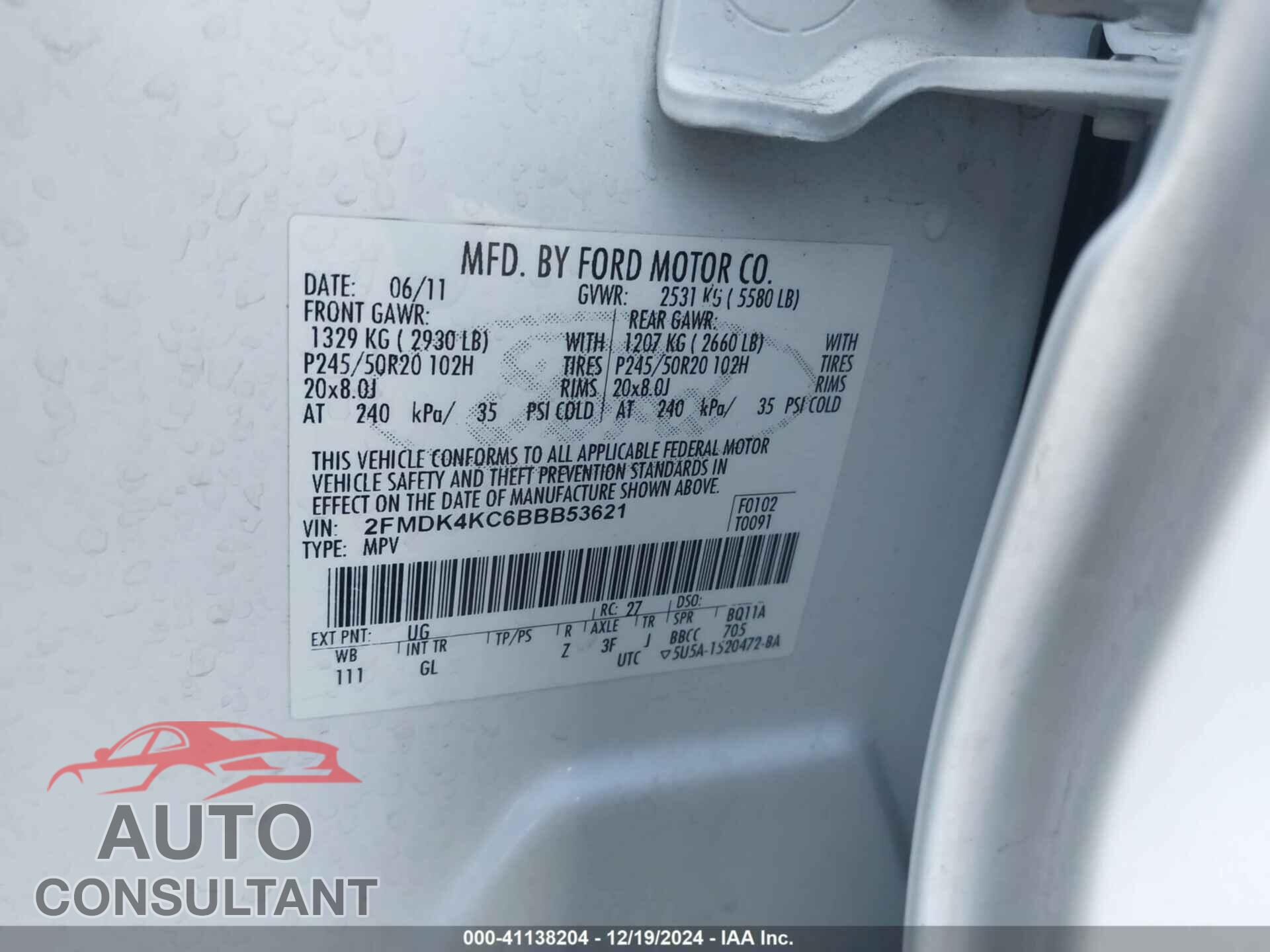 FORD EDGE 2011 - 2FMDK4KC6BBB53621