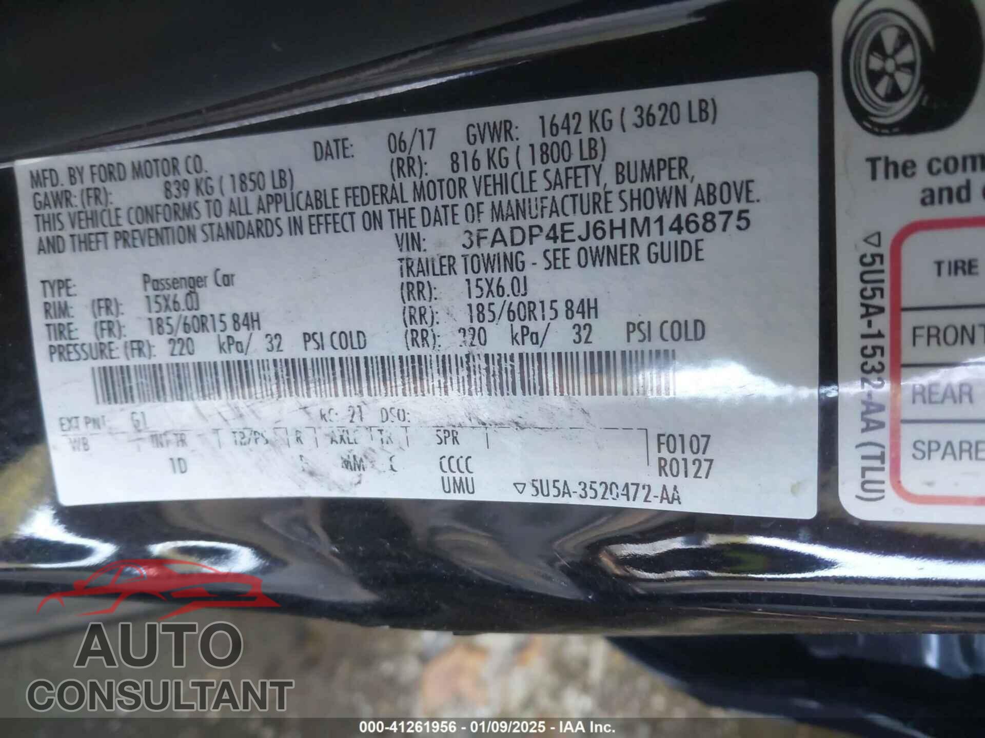 FORD FIESTA 2017 - 3FADP4EJ6HM146875