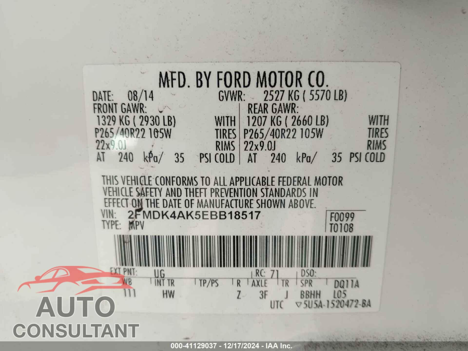 FORD EDGE 2014 - 2FMDK4AK5EBB18517