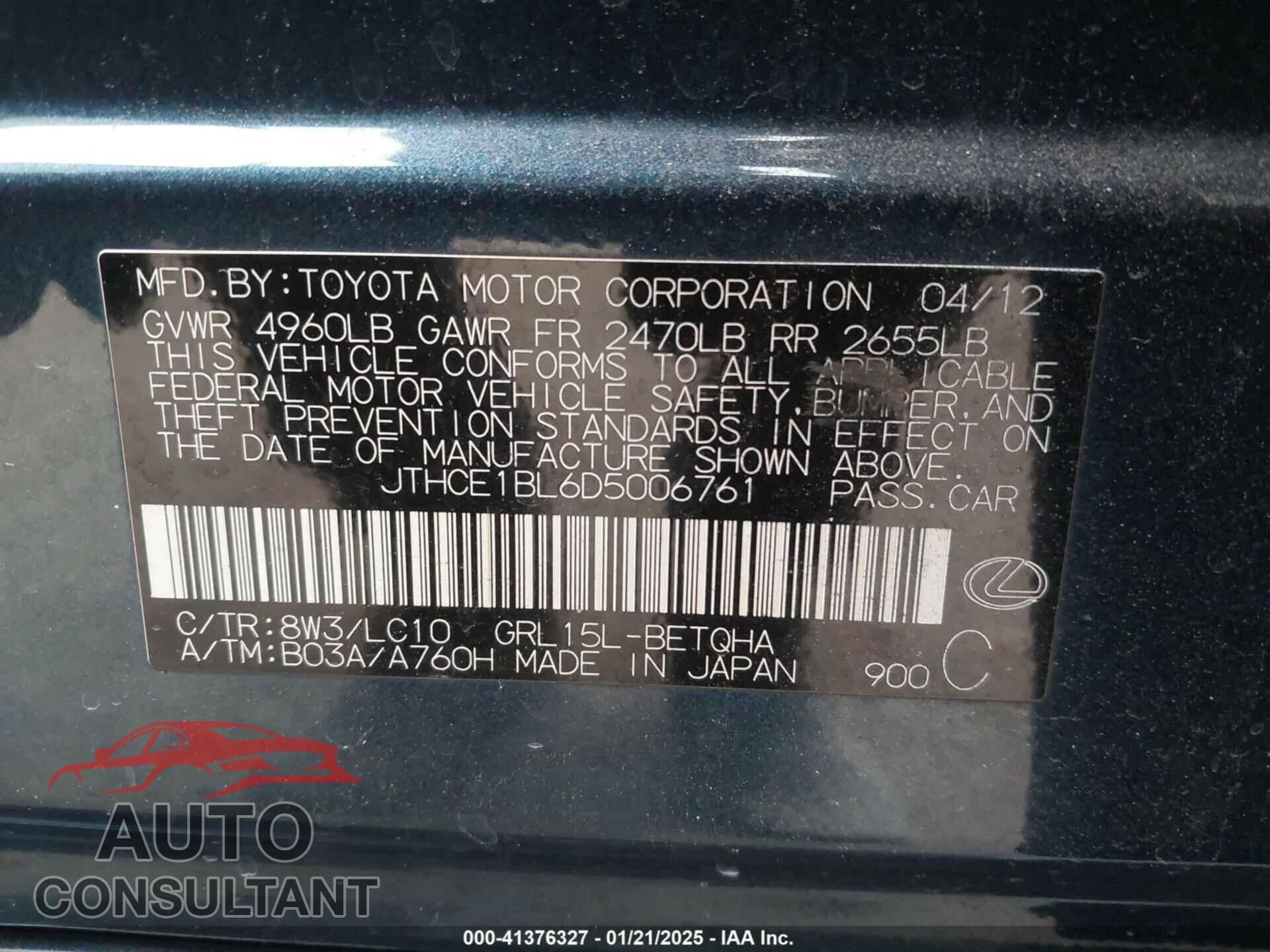 LEXUS GS 350 2013 - JTHCE1BL6D5006761