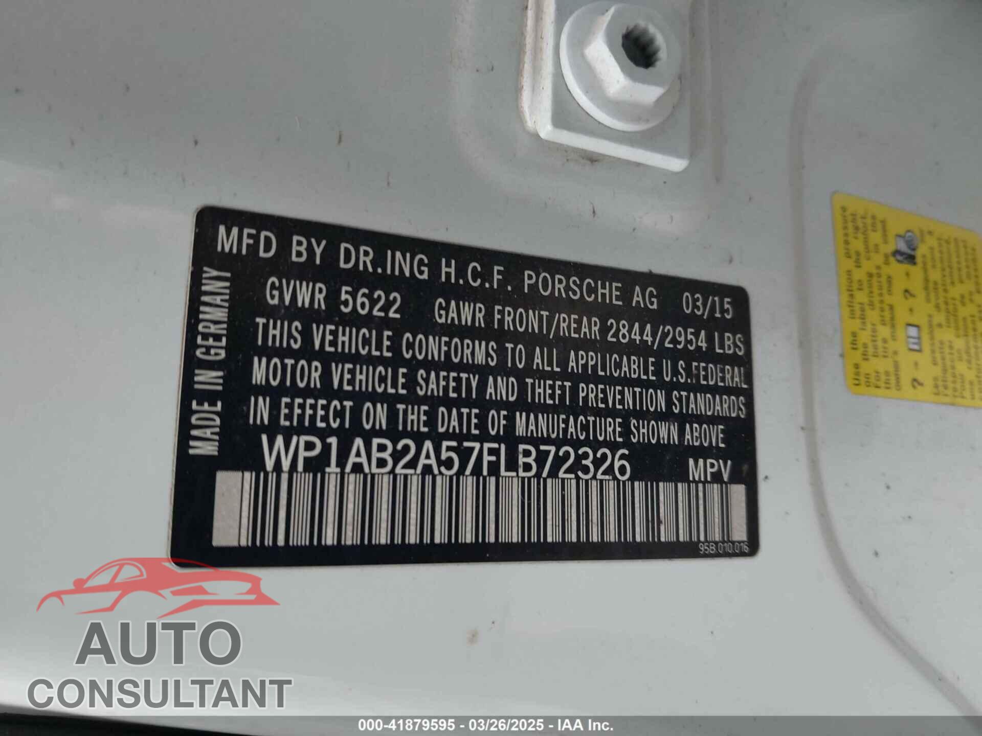 PORSCHE MACAN 2015 - WP1AB2A57FLB72326
