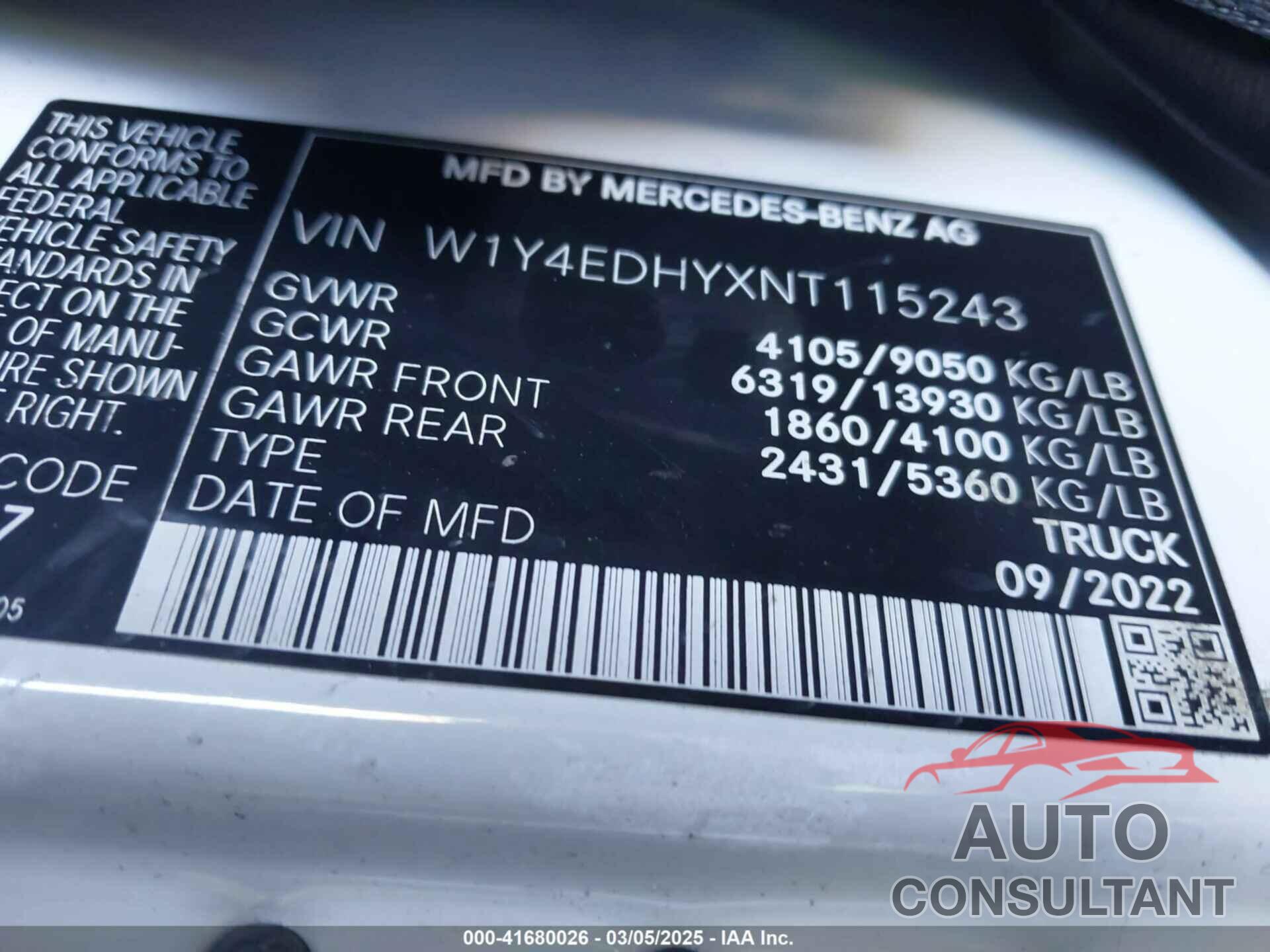 MERCEDES-BENZ SPRINTER 2500 2022 - W1Y4EDHYXNT115243