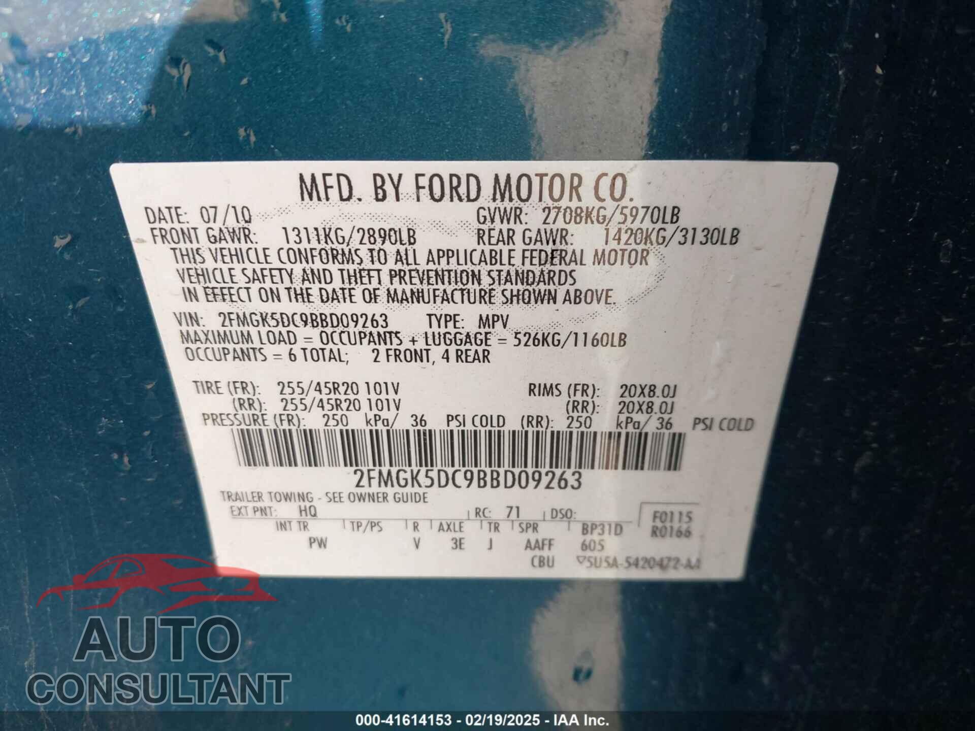 FORD FLEX 2011 - 2FMGK5DC9BBD09263