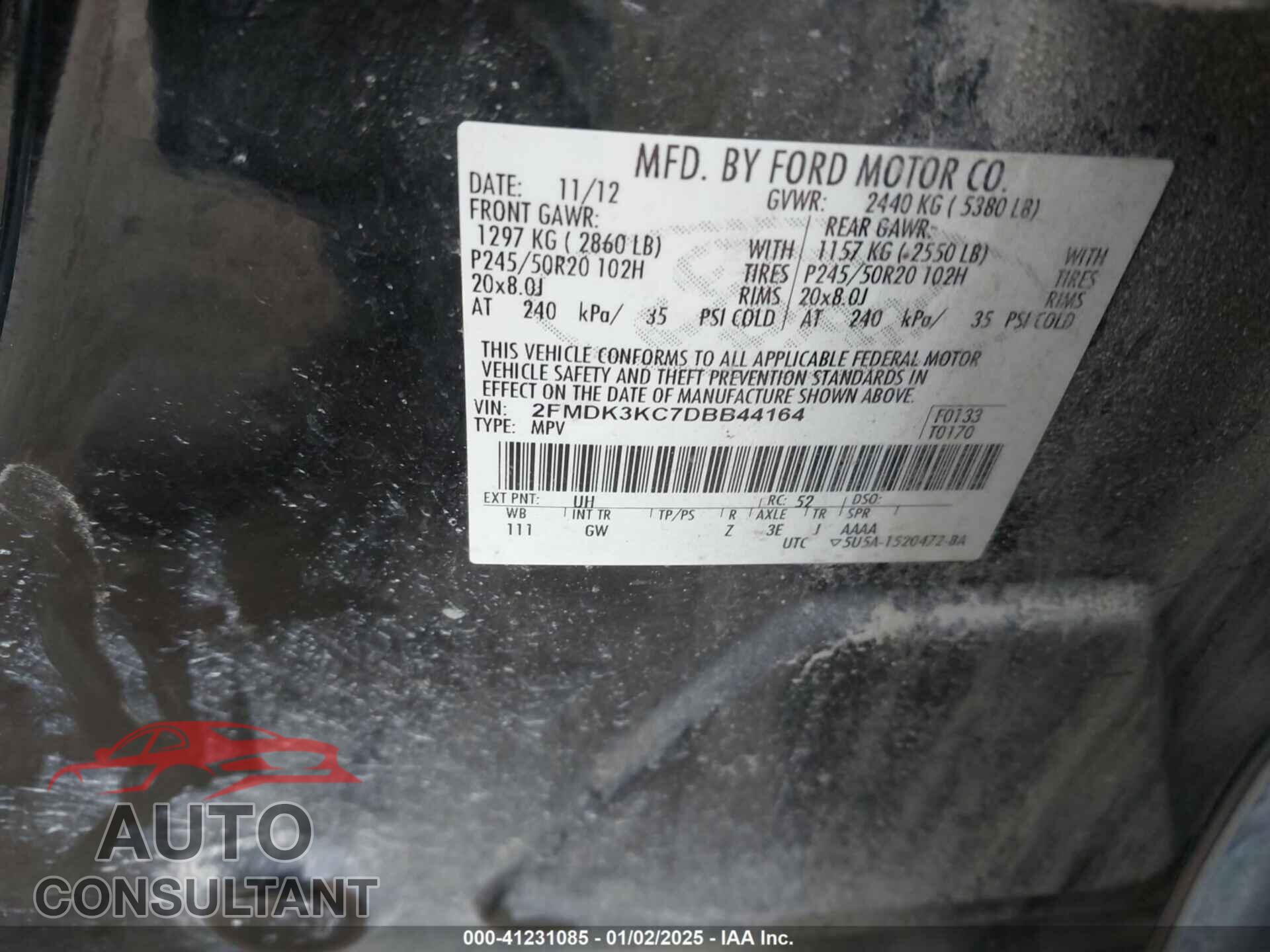 FORD EDGE 2013 - 2FMDK3KC7DBB44164