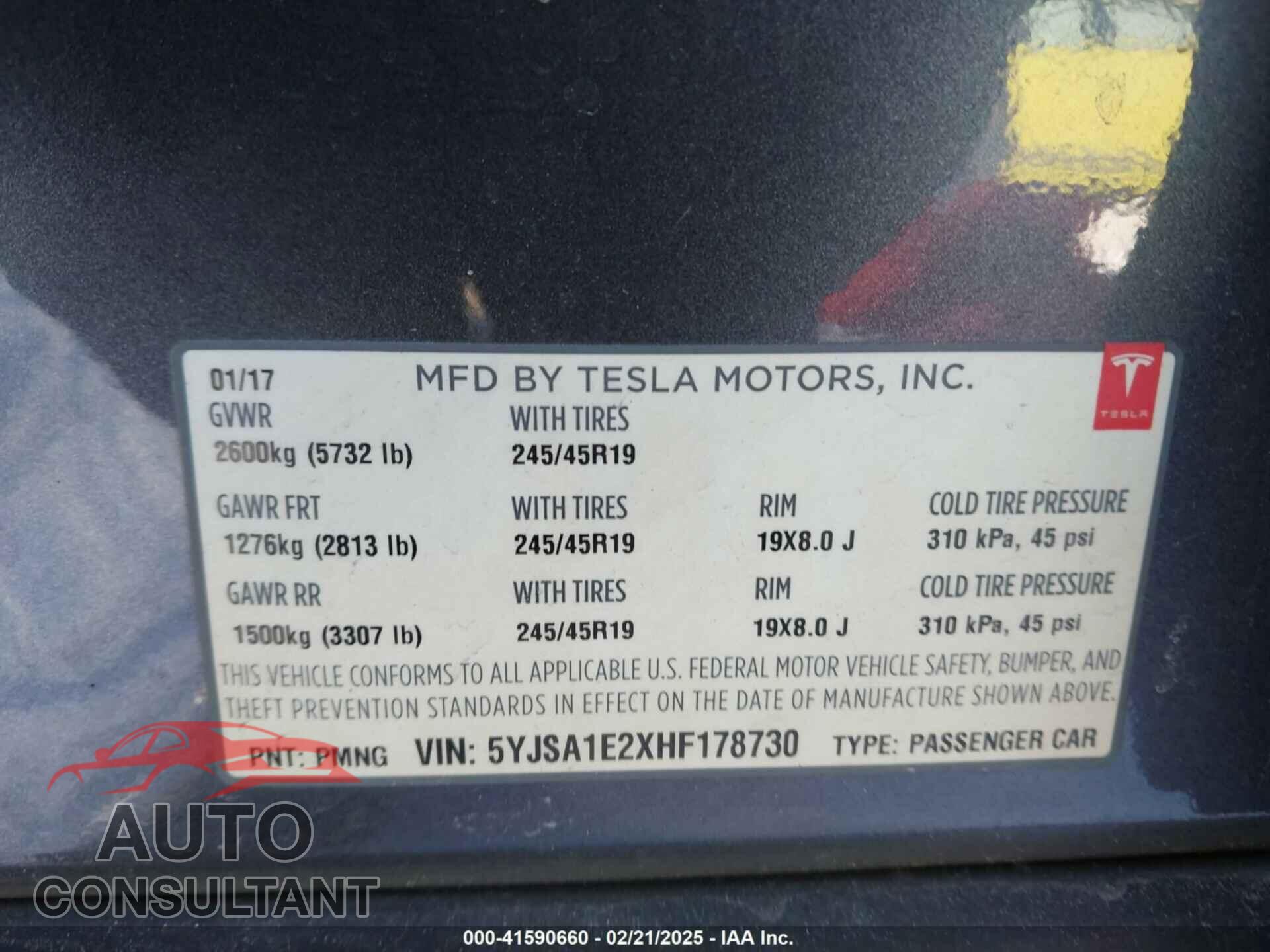 TESLA MODEL S 2017 - 5YJSA1E2XHF178730