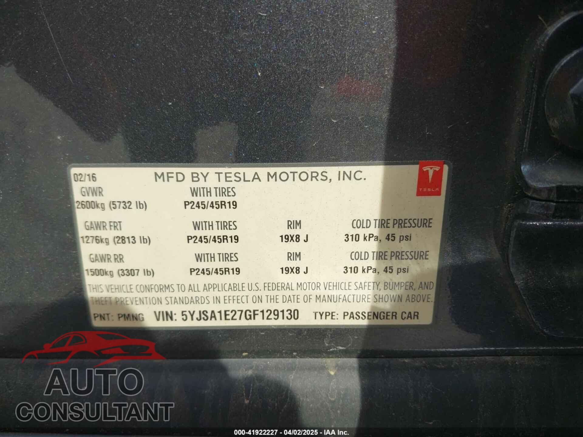 TESLA MODEL S 2016 - 5YJSA1E27GF129130