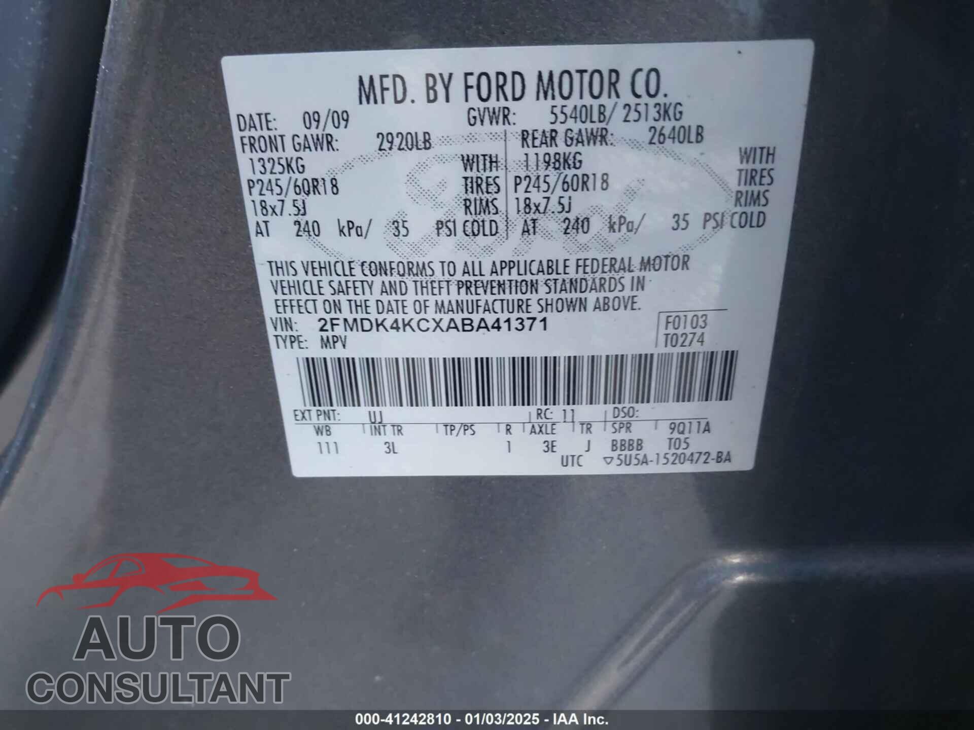 FORD EDGE 2010 - 2FMDK4KCXABA41371