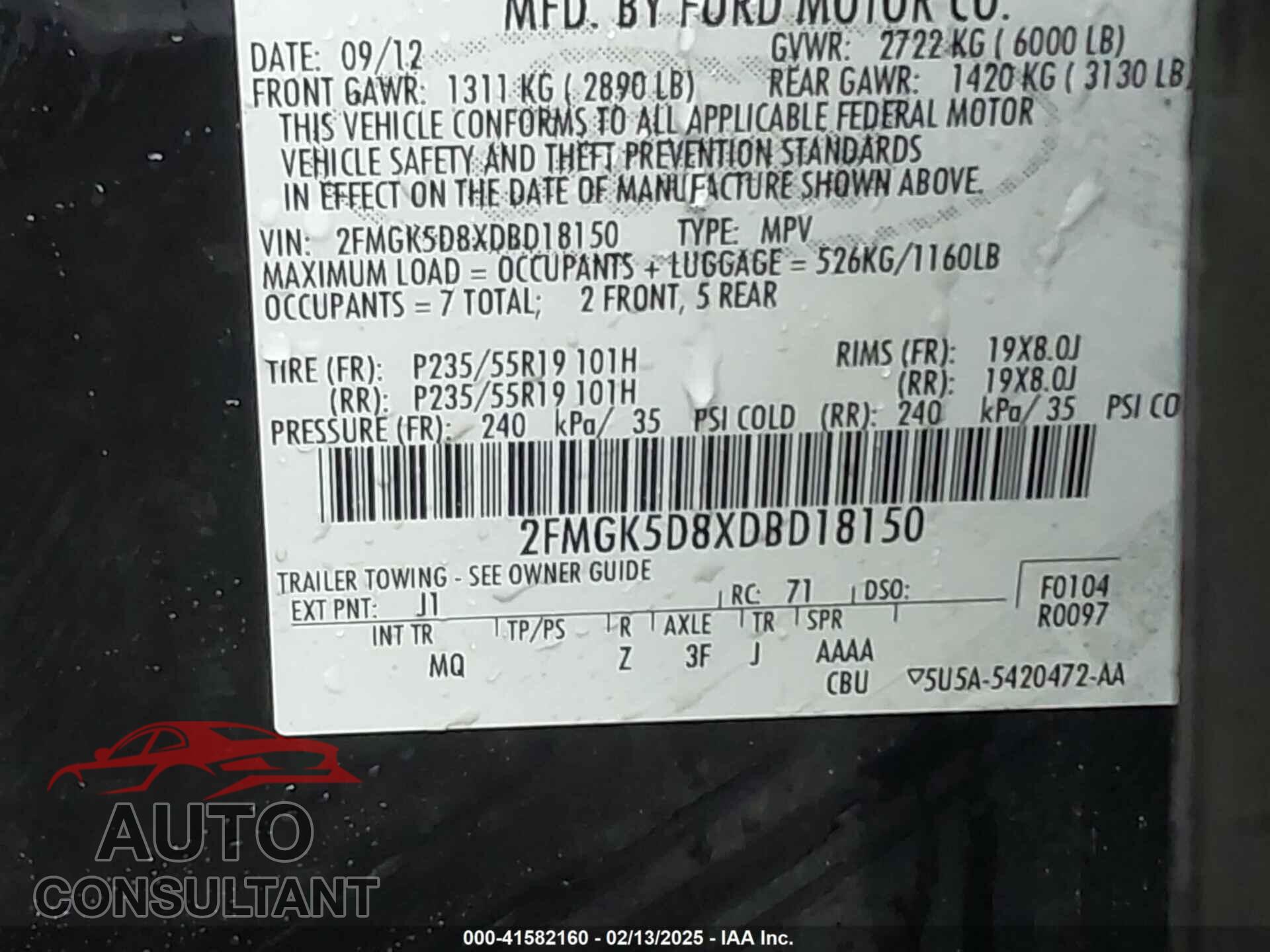 FORD FLEX 2013 - 2FMGK5D8XDBD18150