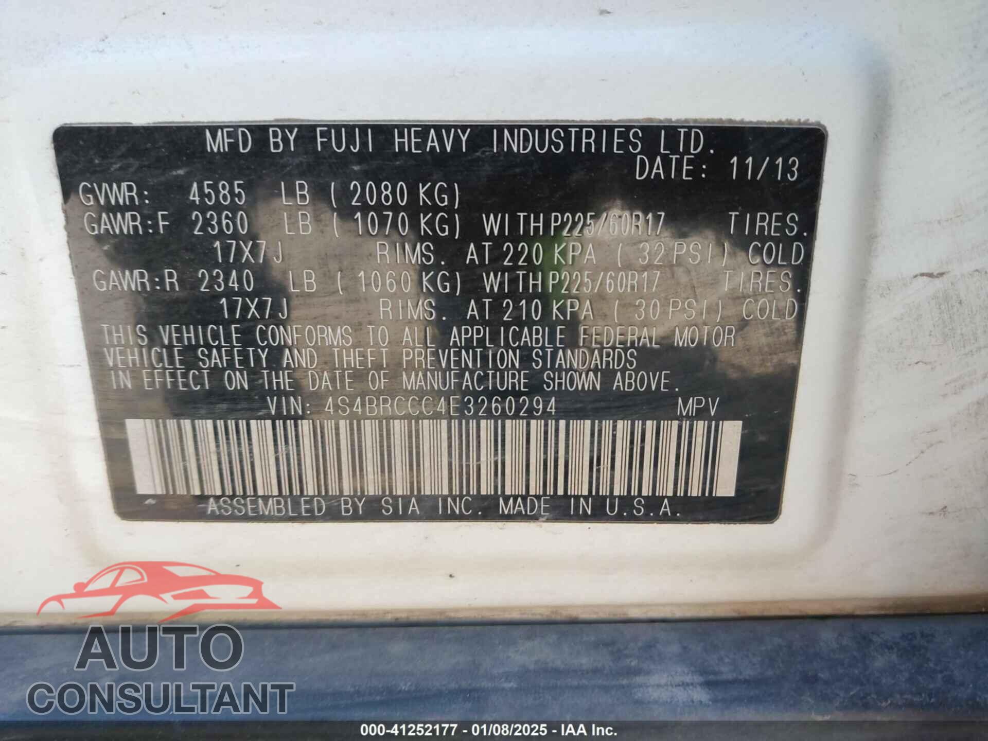 SUBARU OUTBACK 2014 - 4S4BRCCC4E3260294