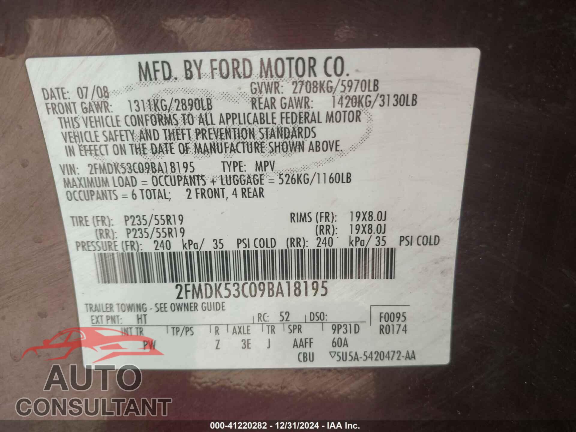 FORD FLEX 2009 - 2FMDK53C09BA18195