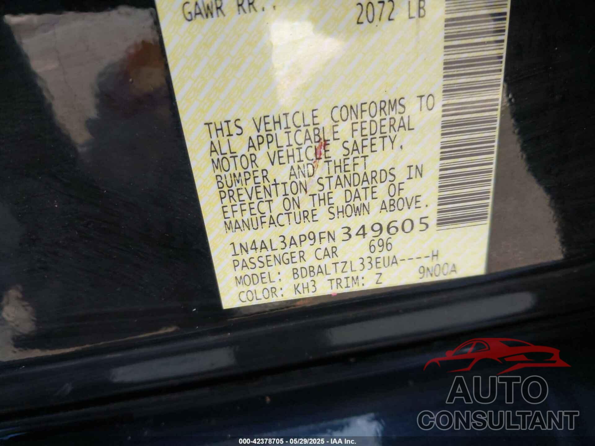 NISSAN ALTIMA 2015 - 1N4AL3AP9FN349605
