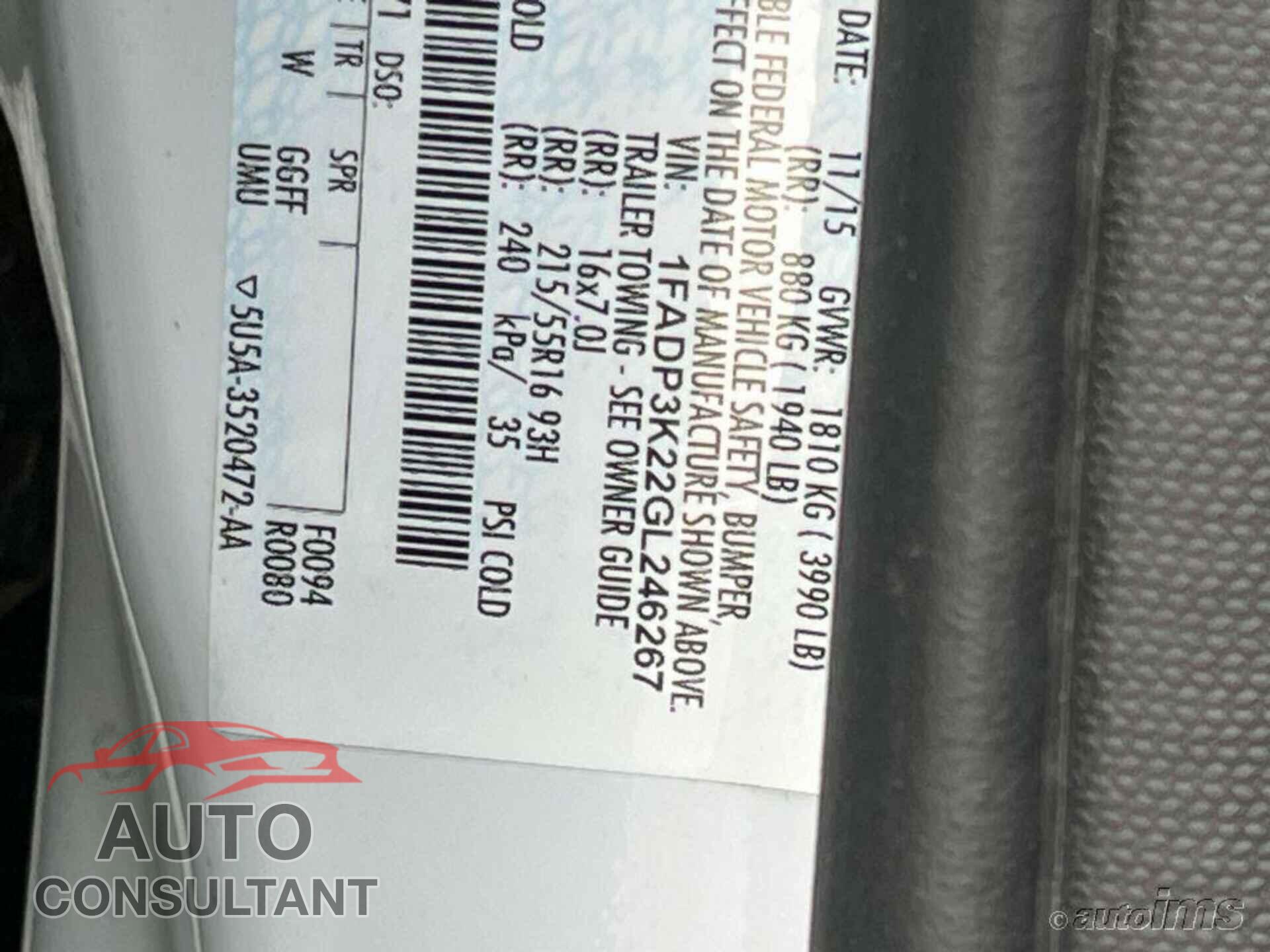 FORD FOCUS 2016 - 1FADP3K22GL246267