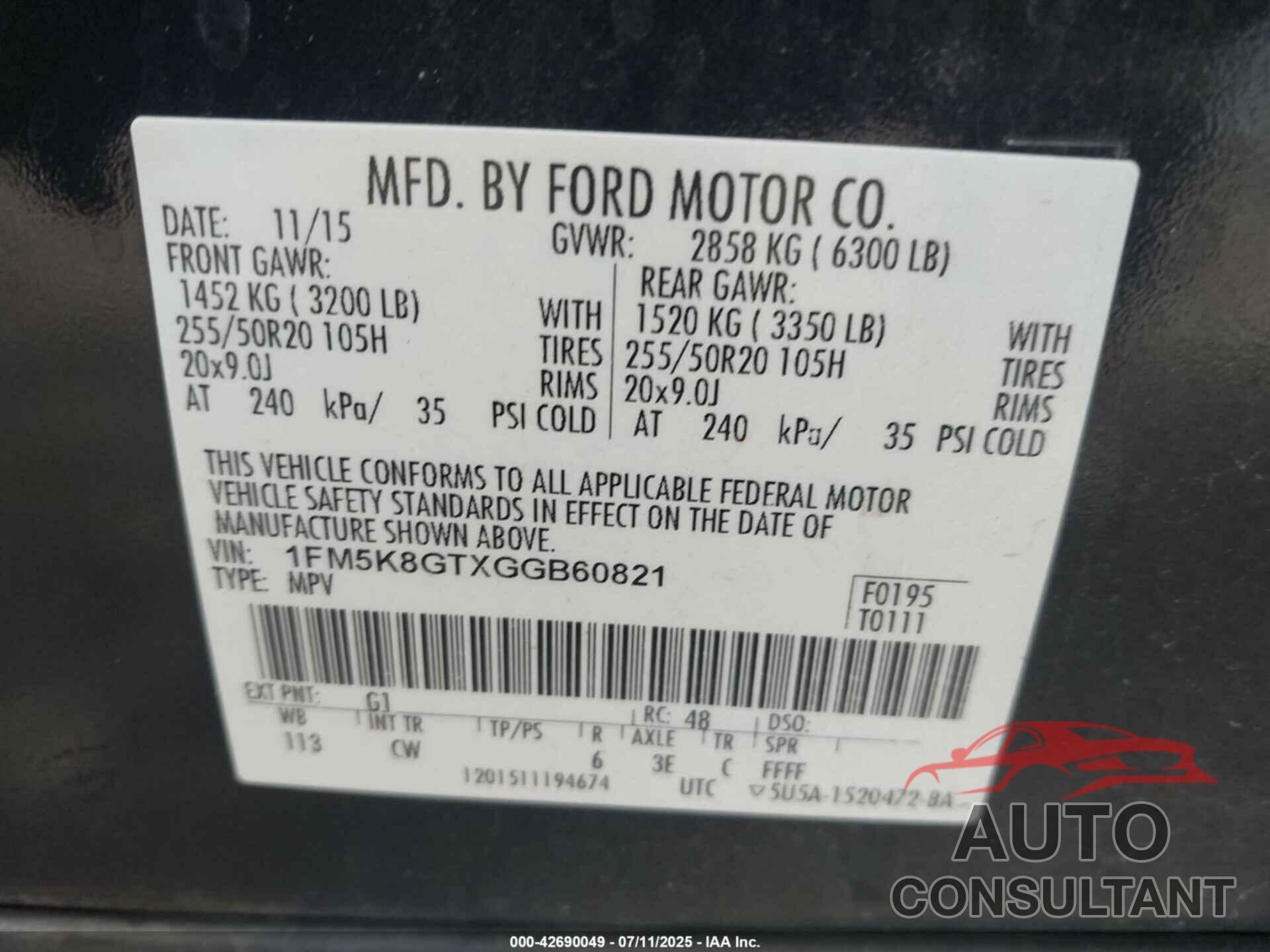 FORD EXPLORER 2016 - 1FM5K8GTXGGB60821