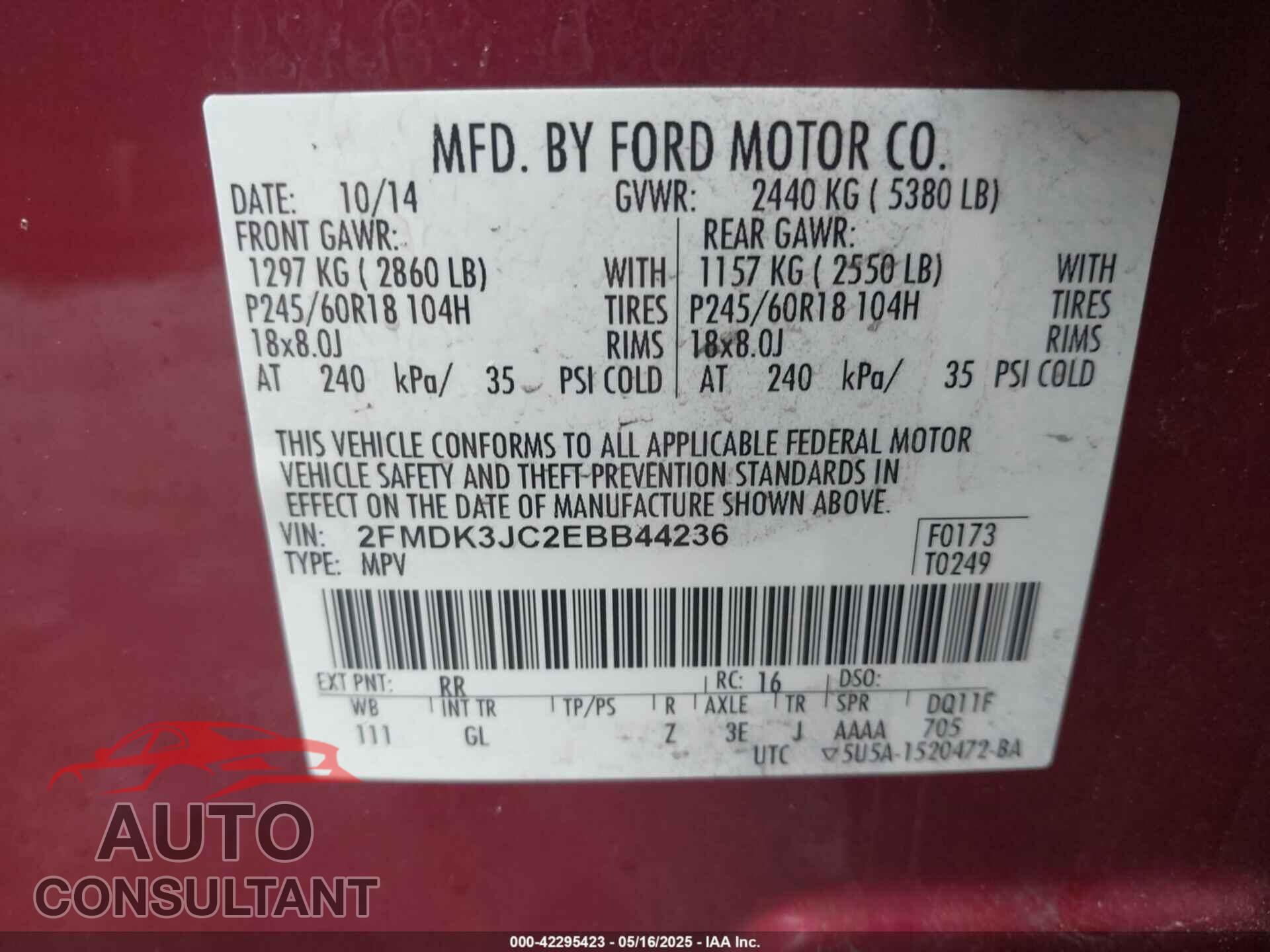 FORD EDGE 2014 - 2FMDK3JC2EBB44236