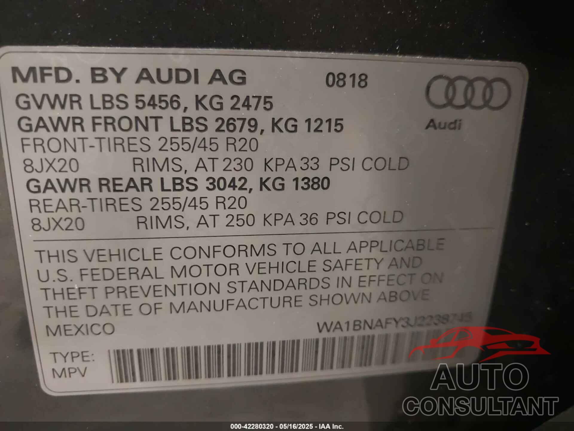 AUDI Q5 2018 - WA1BNAFY3J2238745