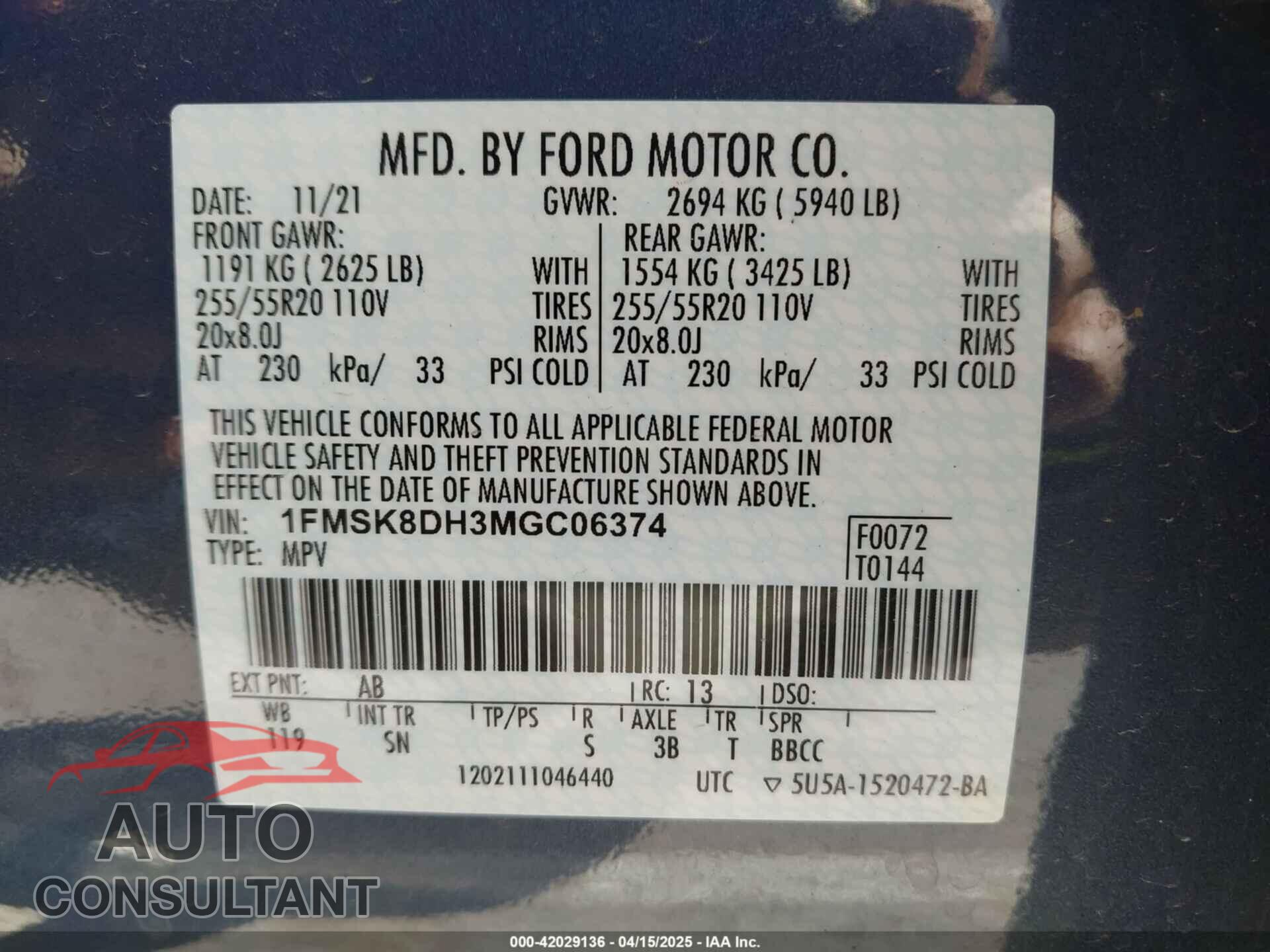 FORD EXPLORER 2021 - 1FMSK8DH3MGC06374