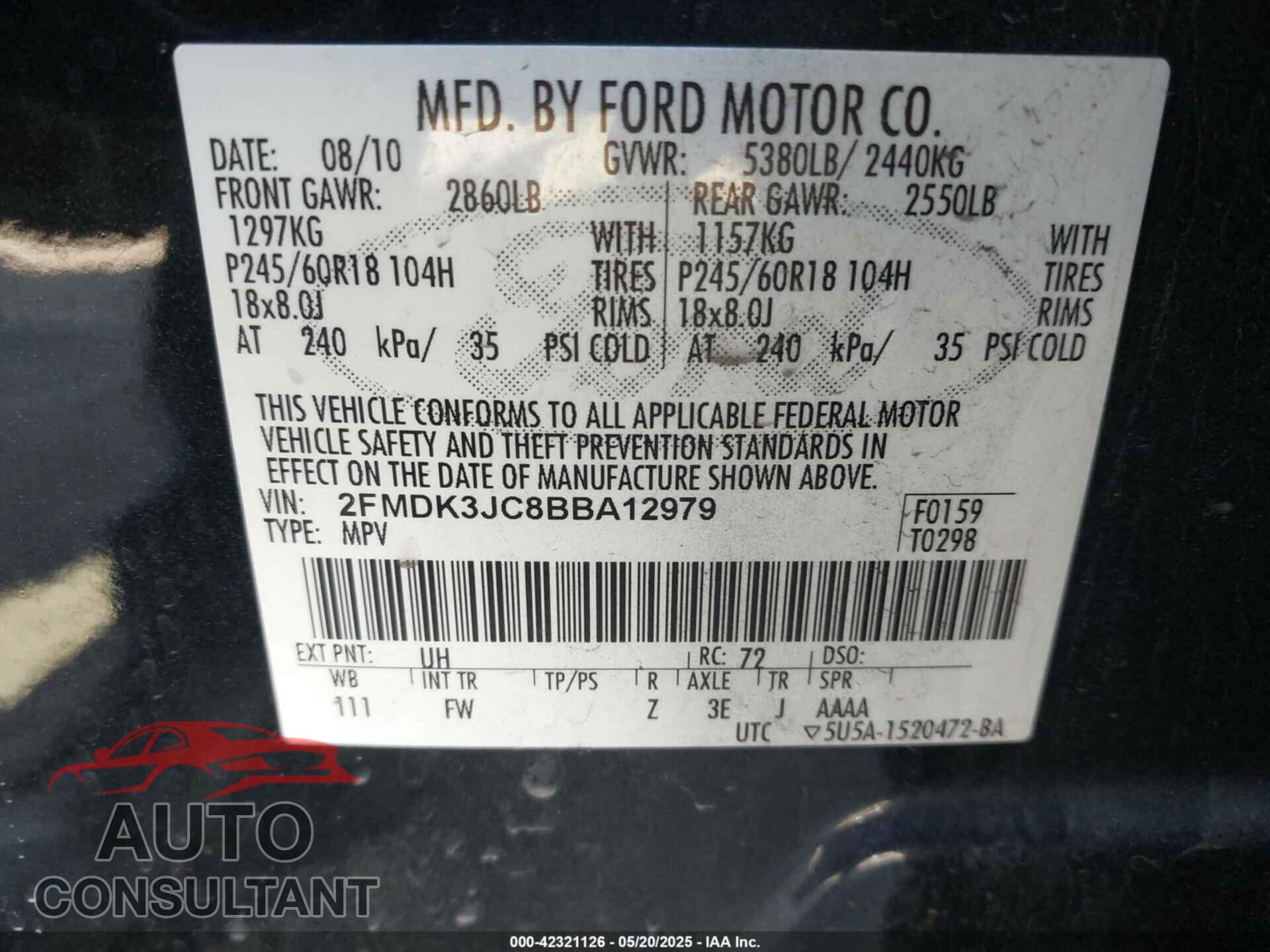 FORD EDGE 2011 - 2FMDK3JC8BBA12979
