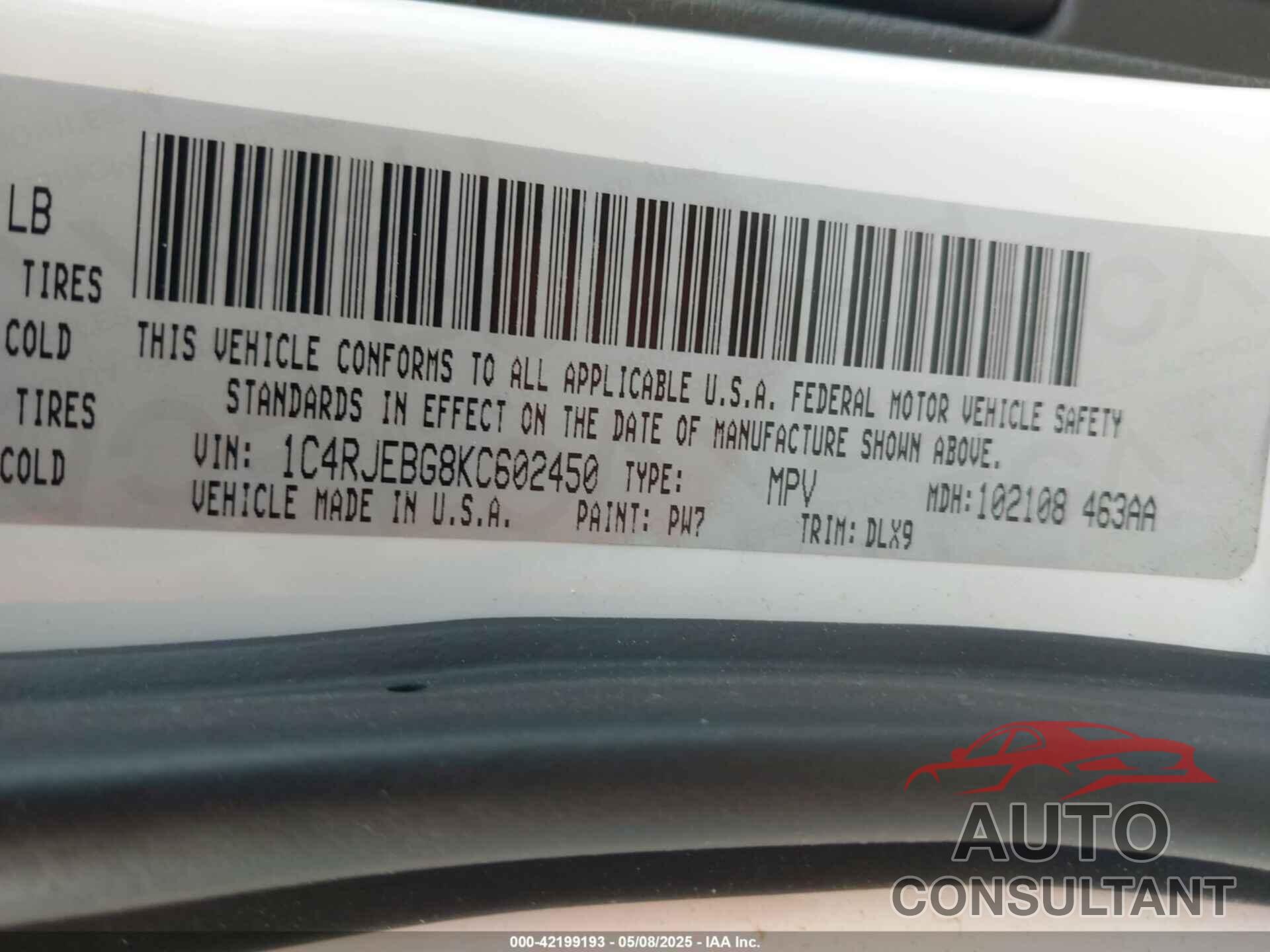 JEEP GRAND CHEROKEE 2019 - 1C4RJEBG8KC602450